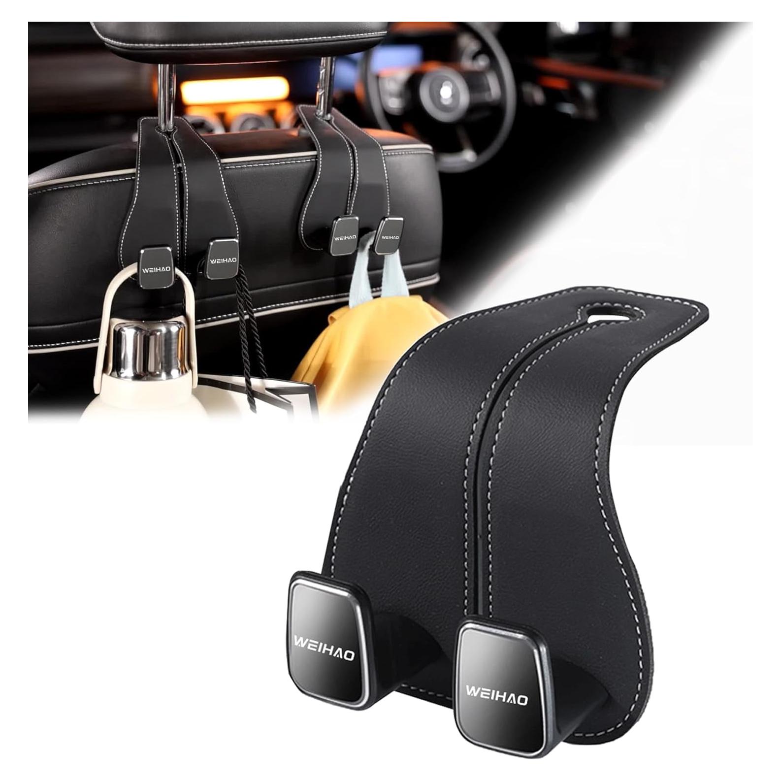 Ganchos para bolso de coche WEIHAO - Cuero Premium - Negro