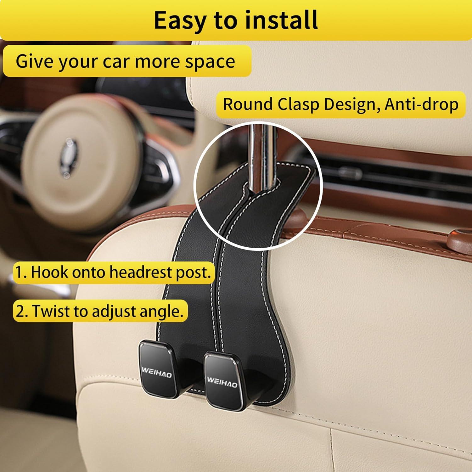 Ganchos para bolso de coche WEIHAO - Cuero Premium - Negro