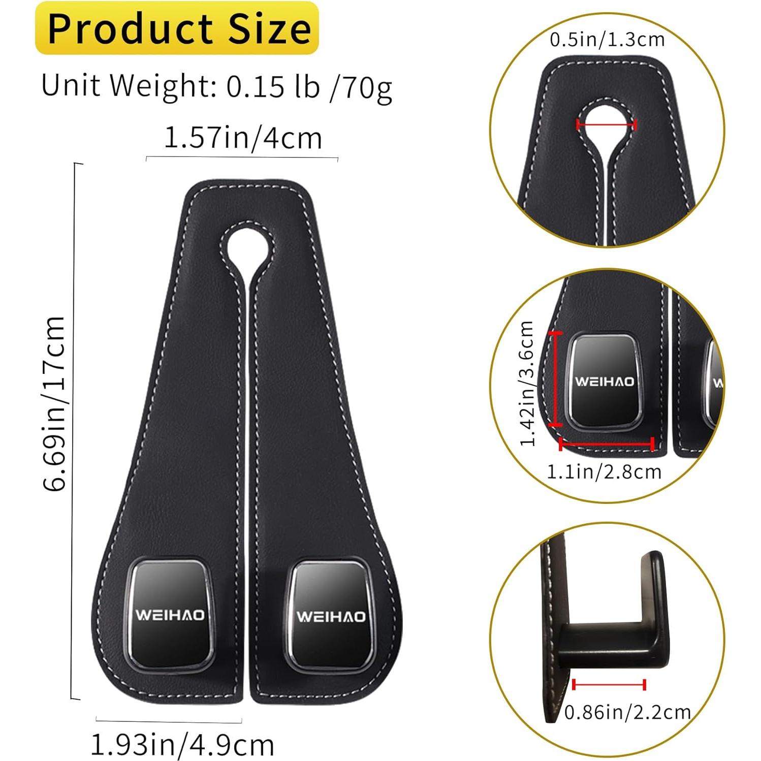 Ganchos para bolso de coche WEIHAO - Cuero Premium - Negro