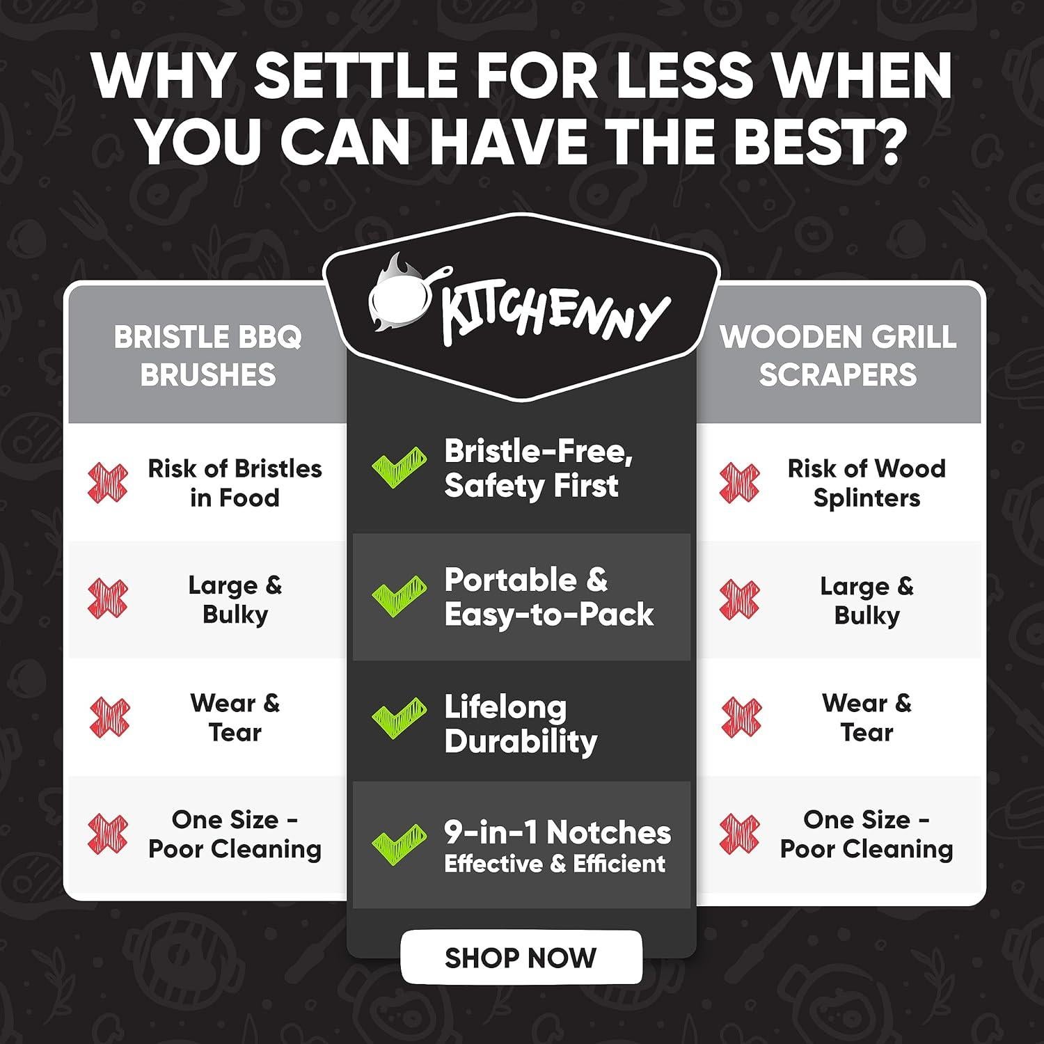 Raspador de Parrilla Sin Cerdas Kitcheny - 6.6x5.7 cm