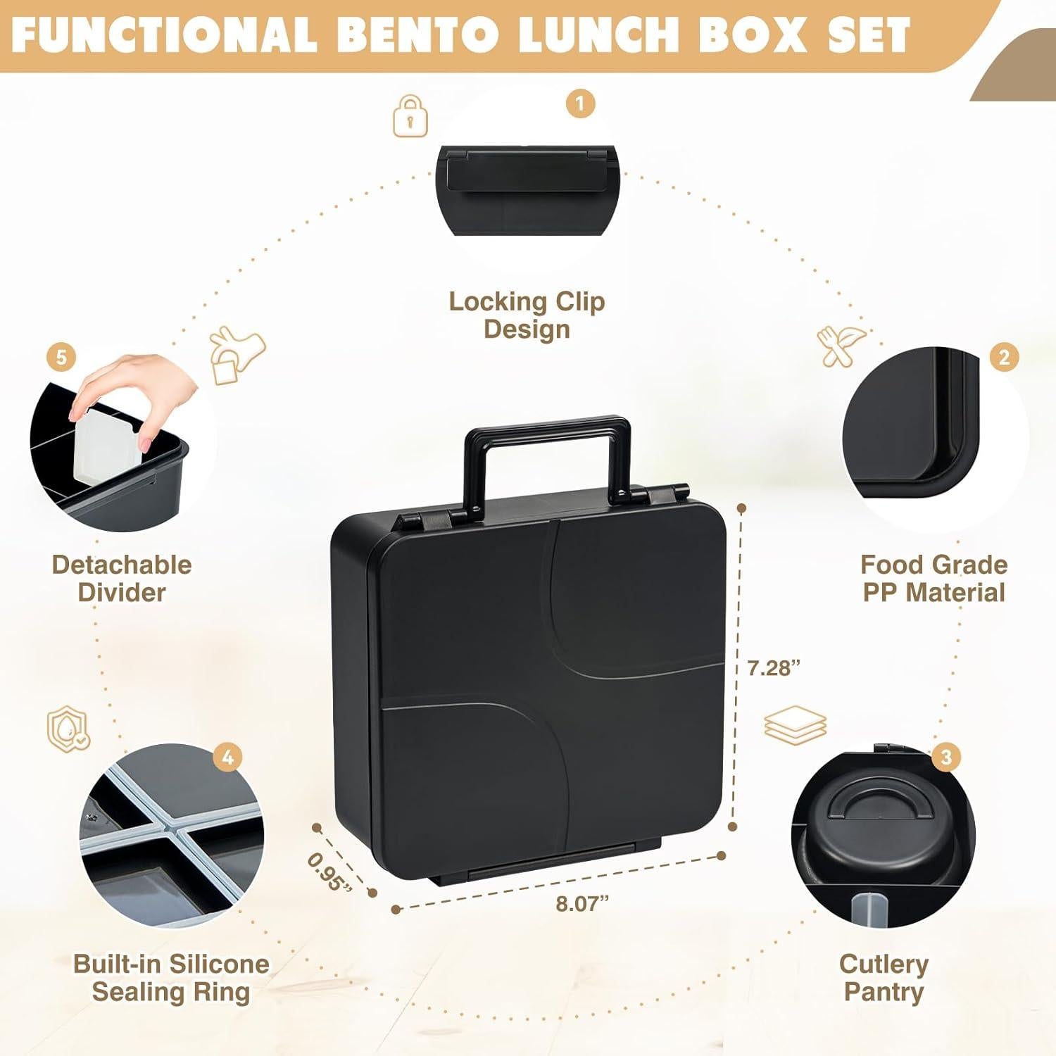 Caja de Almuerzo Bento JSLOVE 2.14L a Prueba de Fugas con Utensilios