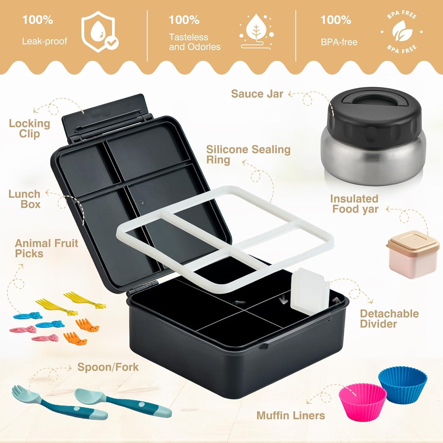 Caja de Almuerzo Bento JSLOVE 2.14L a Prueba de Fugas con Utensilios