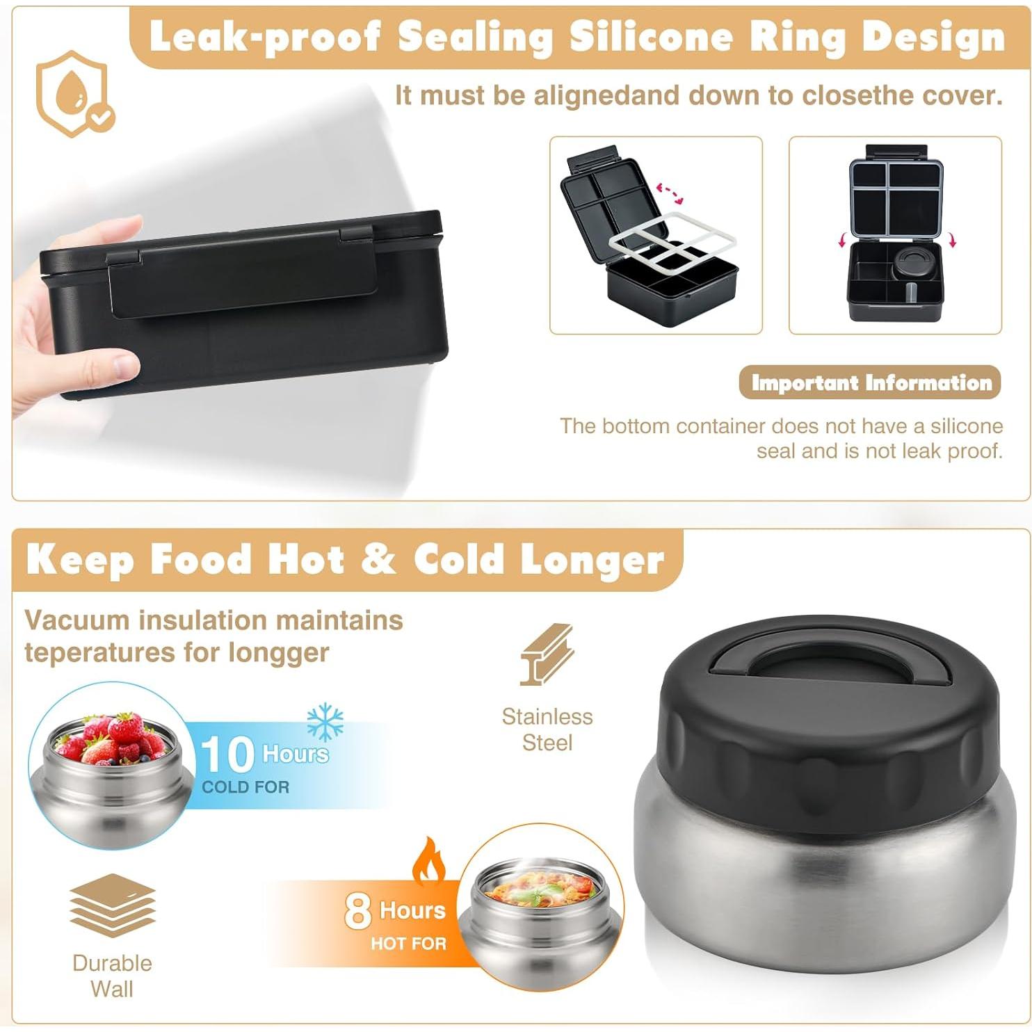 Caja de Almuerzo Bento JSLOVE 2.14L a Prueba de Fugas con Utensilios