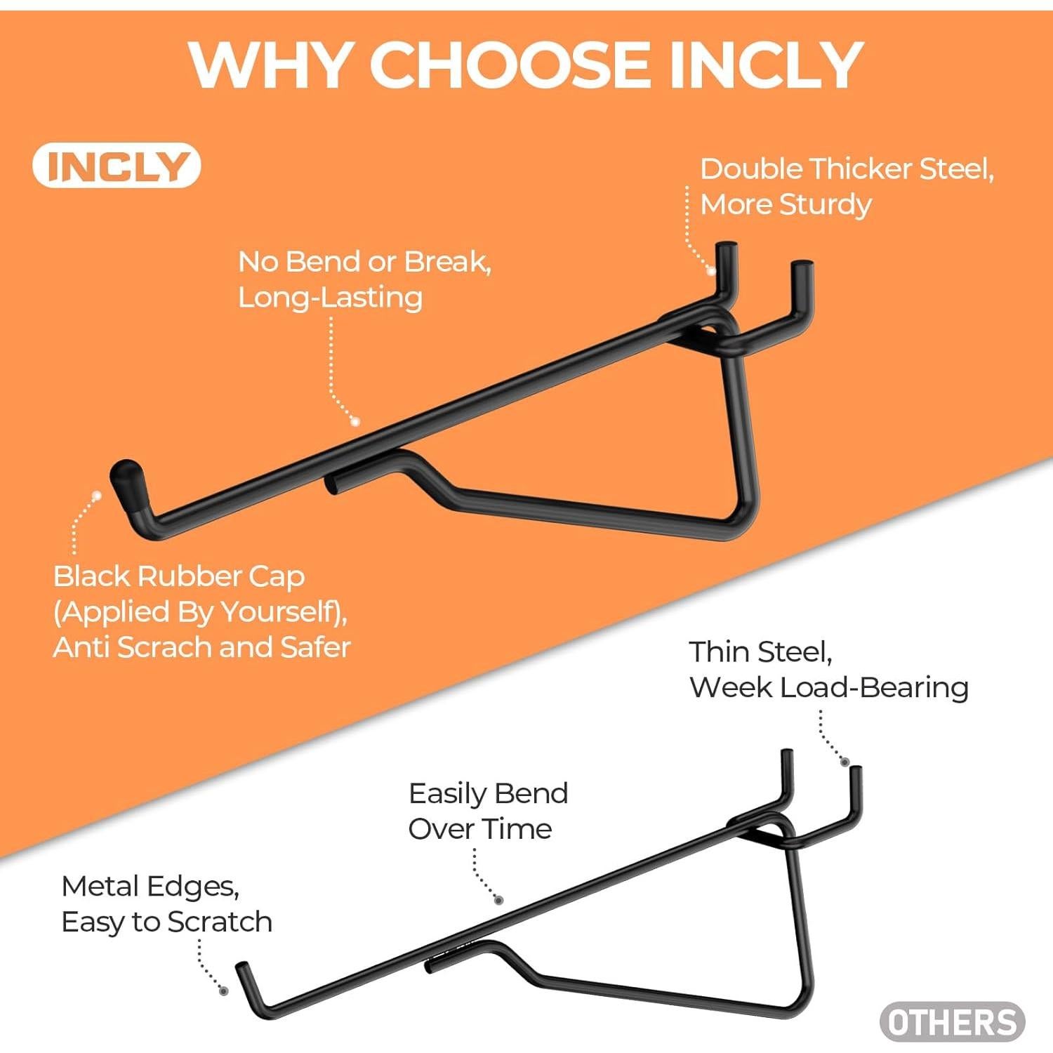 Ganchos para Estantes de Tablero Perforado INCLY 15.24 cm - 8 Piezas