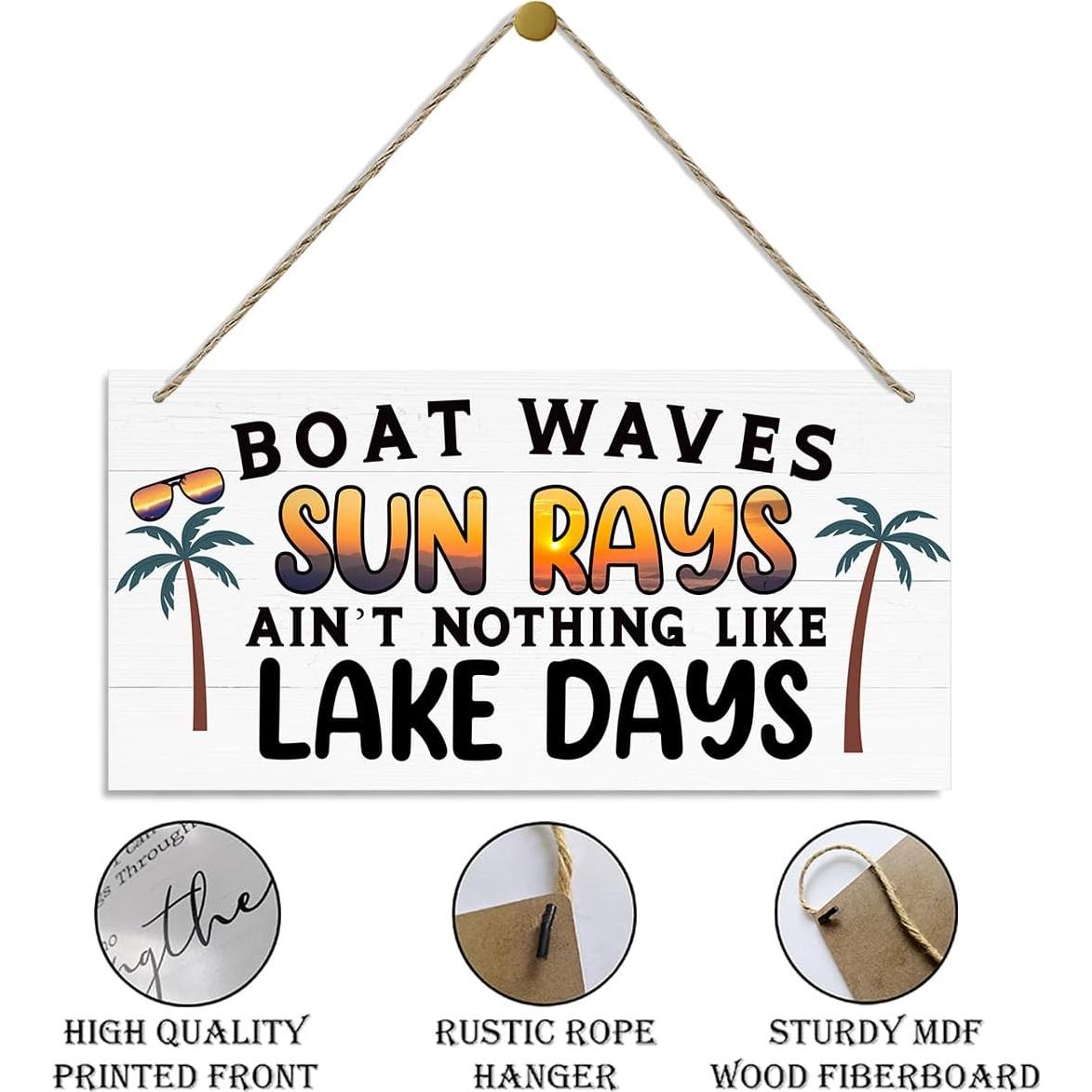 Placa de Madera Colgante Decorativa QTGTIR 30x15cm Olas de Barco