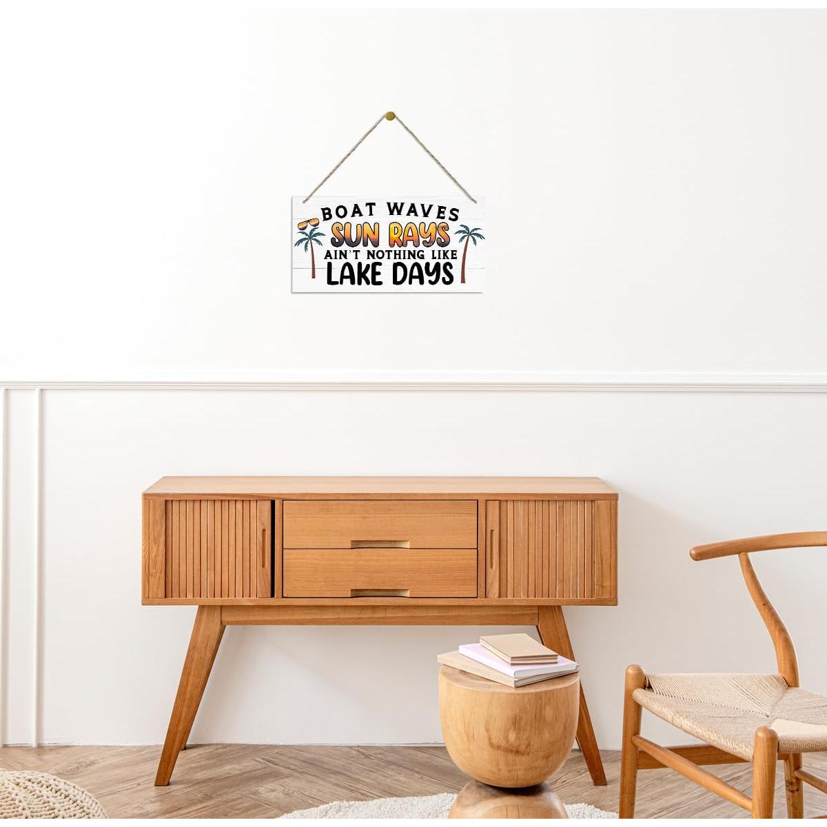 Placa de Madera Colgante Decorativa QTGTIR 30x15cm Olas de Barco