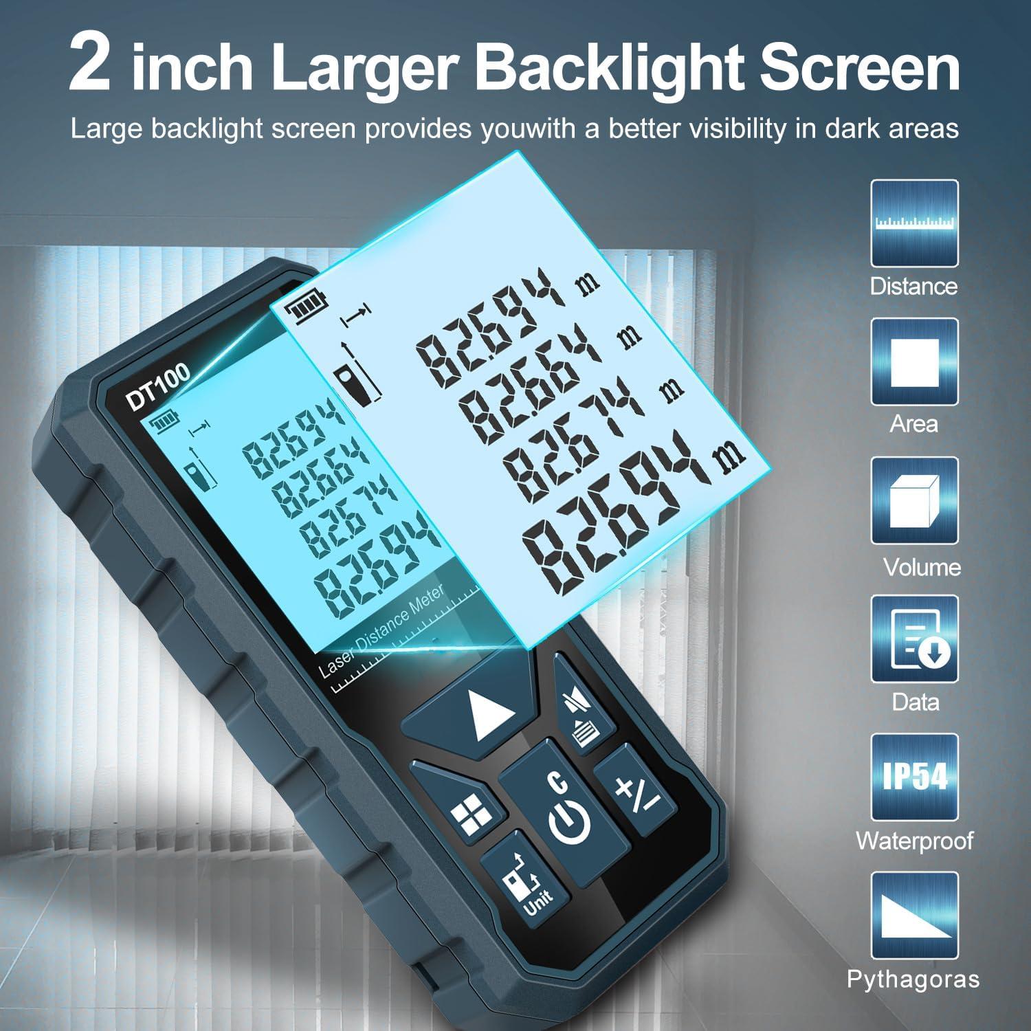 Medidor Láser HANMATEK DT100 99.97m Pantalla LCD Retroiluminada