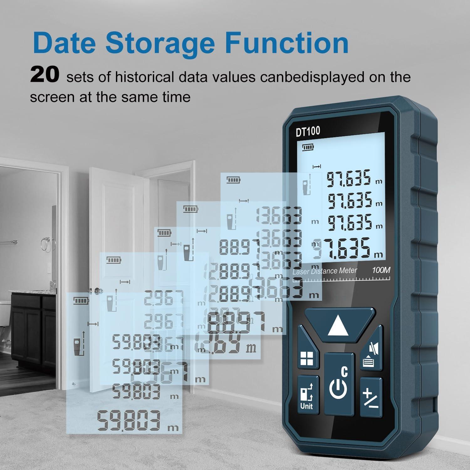 Medidor Láser HANMATEK DT100 99.97m Pantalla LCD Retroiluminada