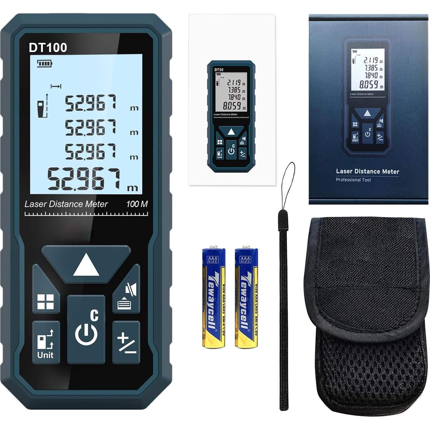 Medidor Láser HANMATEK DT100 99.97m Pantalla LCD Retroiluminada