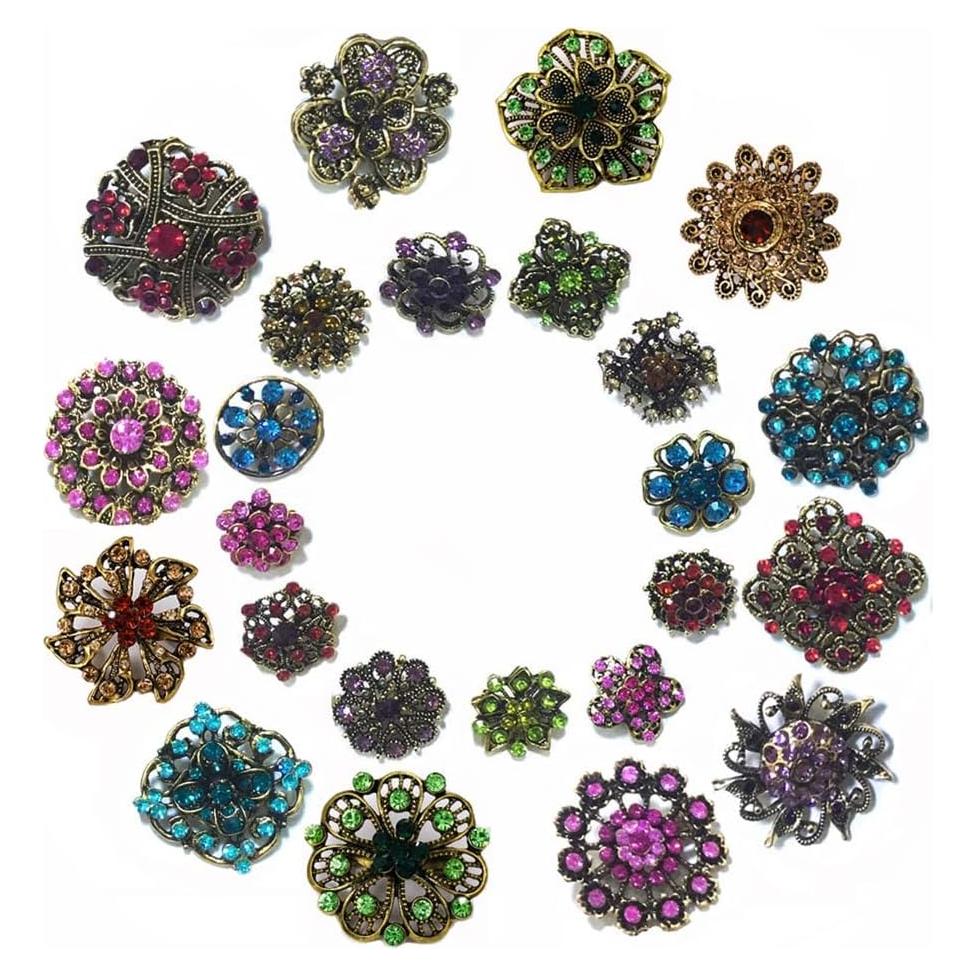 Conjunto de 24 broches de cristal ZINSBEDI en forma de flor