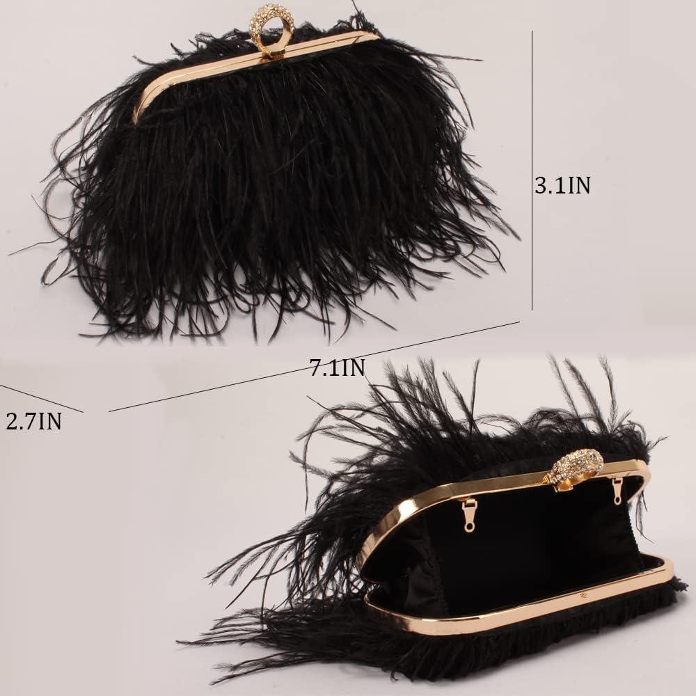 Bolso de Noche de Piel de Avestruz Negro para Mujeres