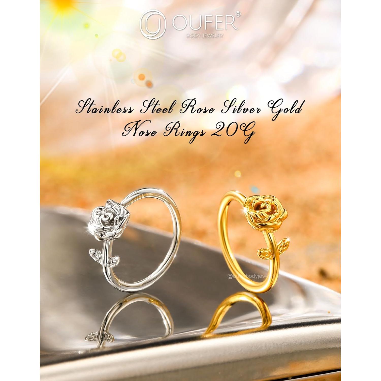 Anillo de Nariz OUFER Flor Rosa 20G Acero Inoxidable 8mm