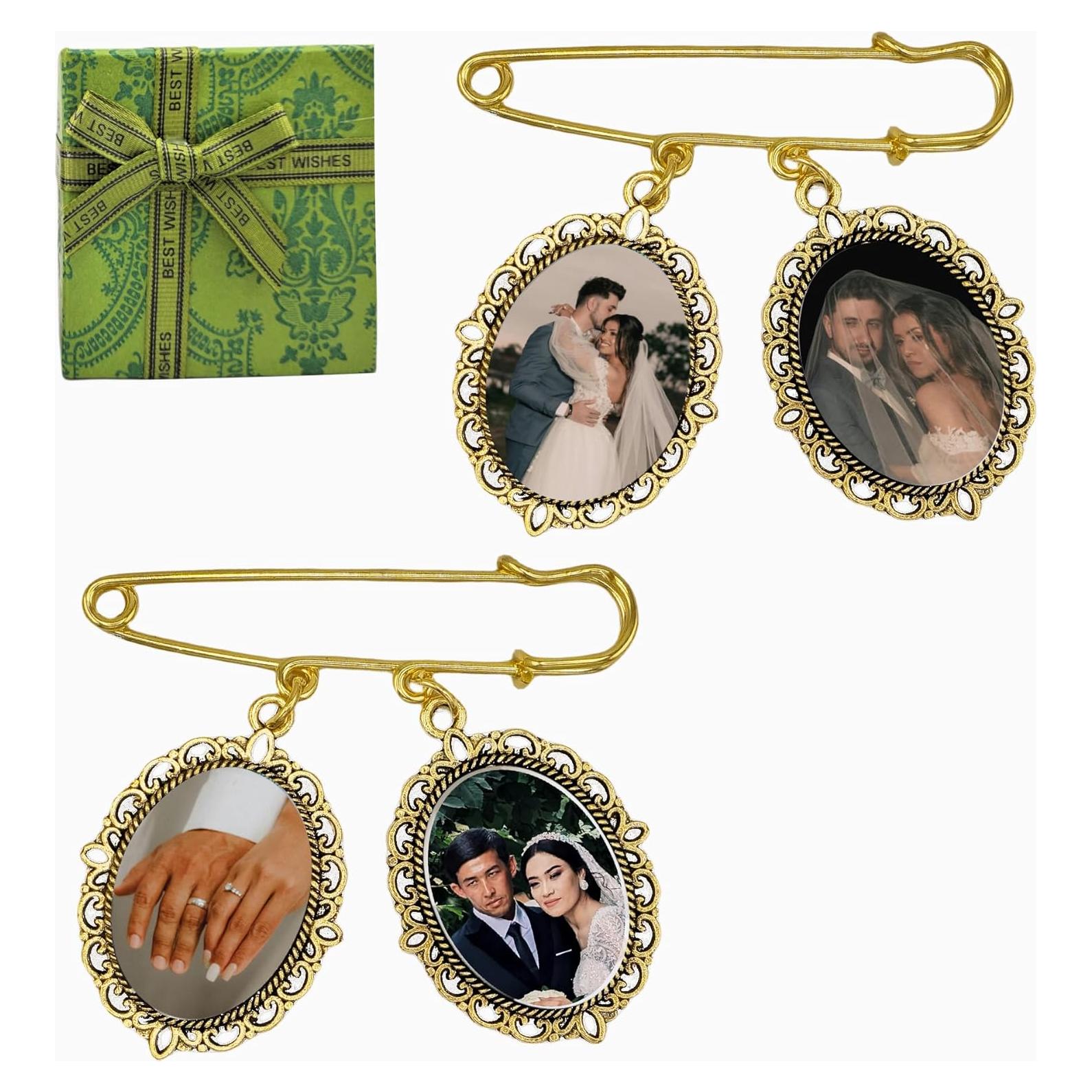 Kit DIY Charm de Foto para Ramo de Boda Dorado - 2 Sets