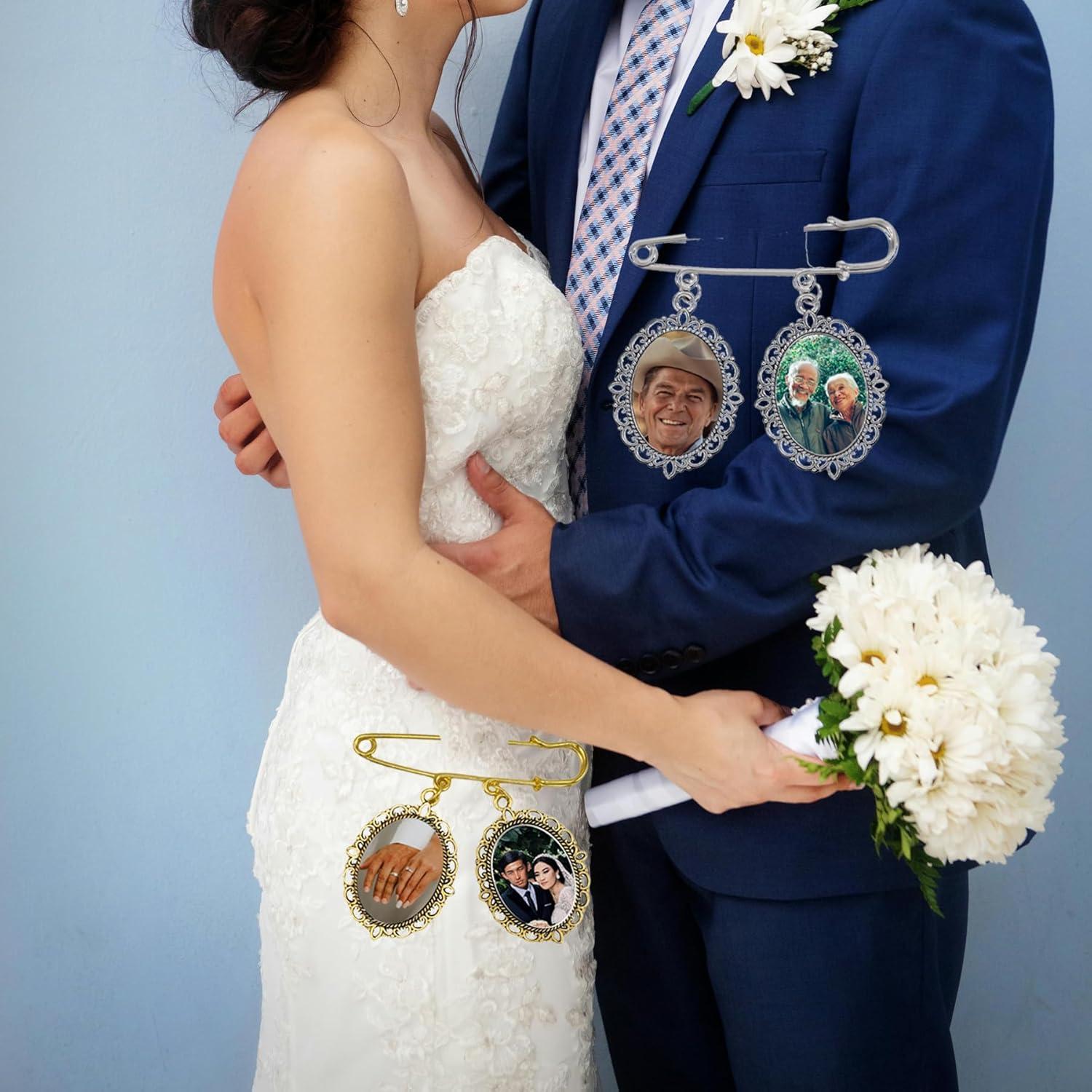 Kit DIY Charm de Foto para Ramo de Boda Dorado - 2 Sets