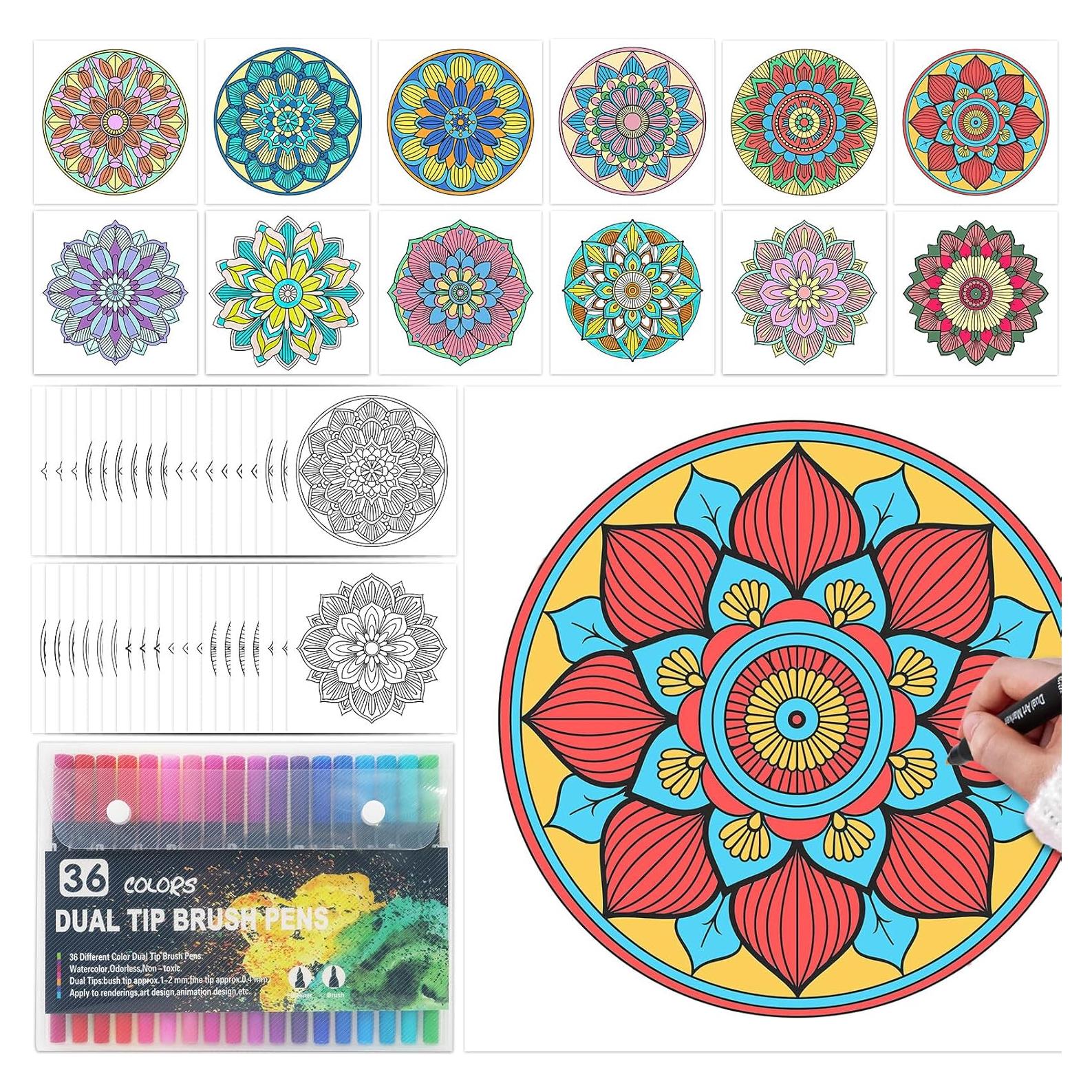 Conjunto de Tarjetas para Colorear Mandala Hiwhy 48 Pcs 25.4cm