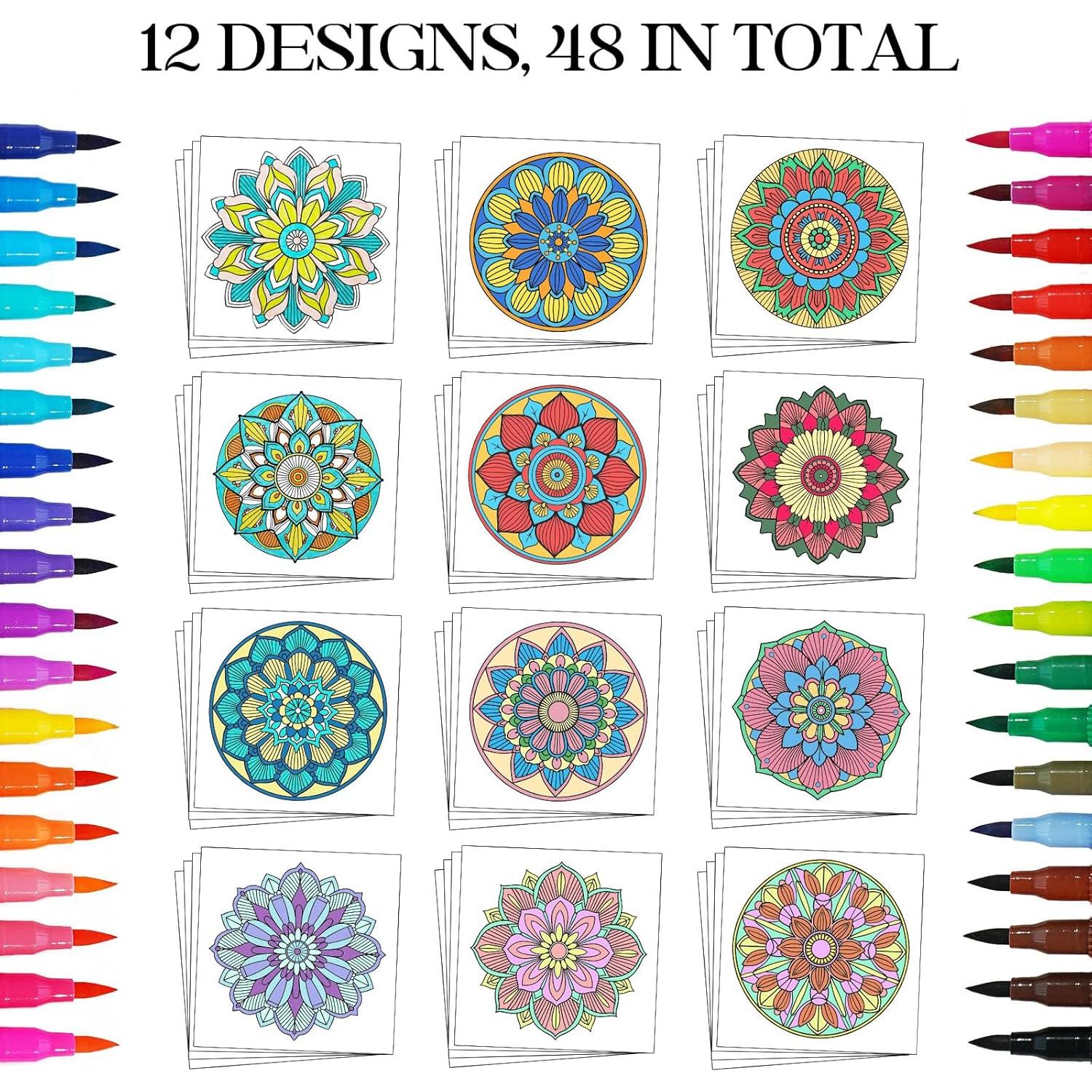 Conjunto de Tarjetas para Colorear Mandala Hiwhy 48 Pcs 25.4cm