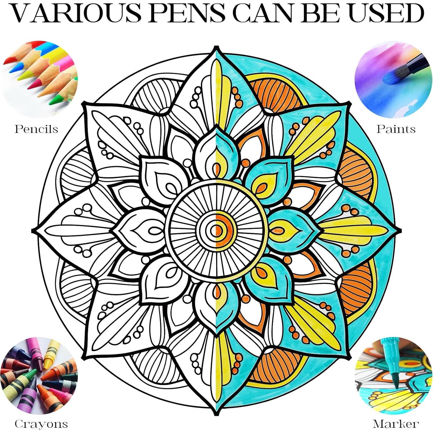 Conjunto de Tarjetas para Colorear Mandala Hiwhy 48 Pcs 25.4cm