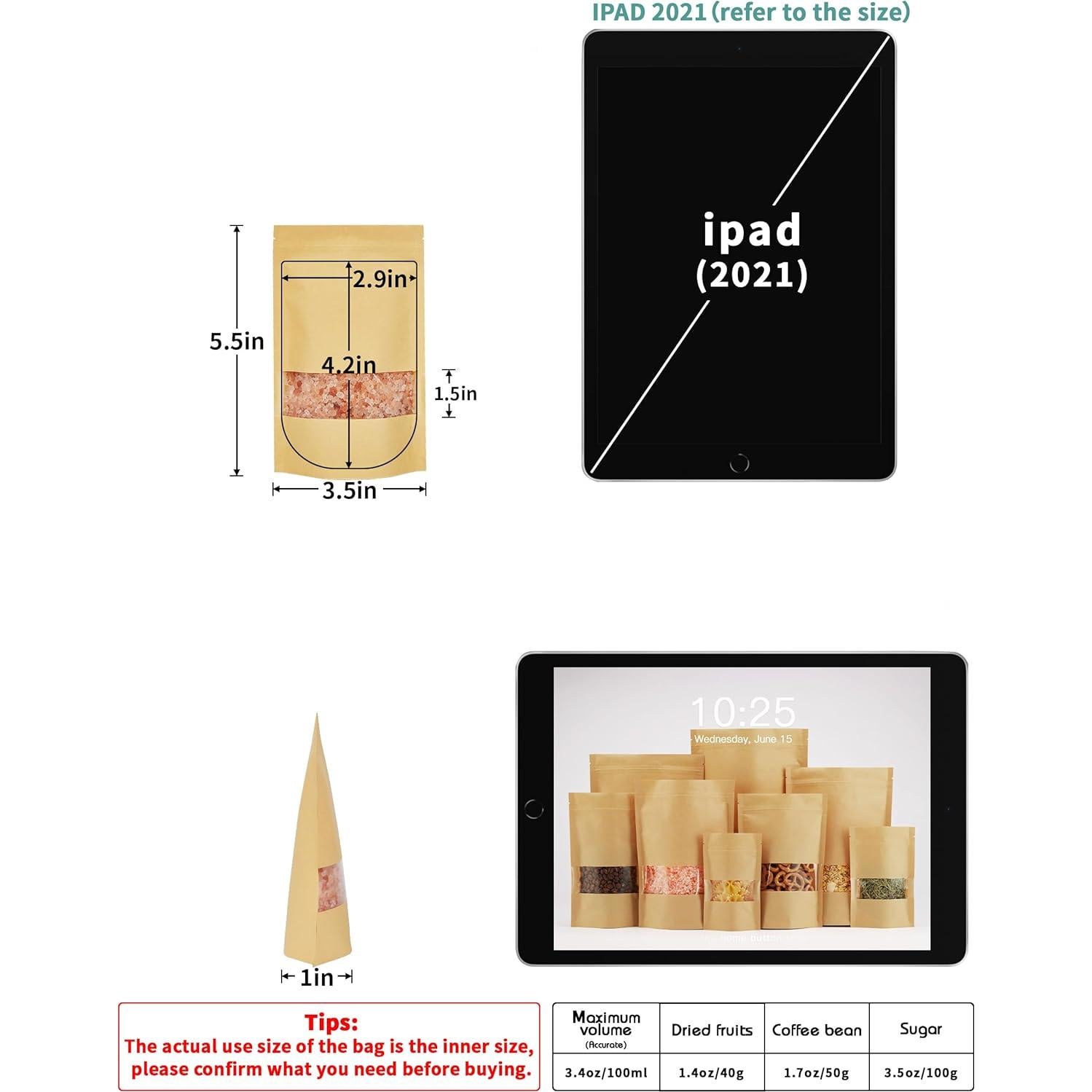 Bolsas de Papel Kraft con Ventana FireKylin 100 Pcs 8.89x13.97 cm