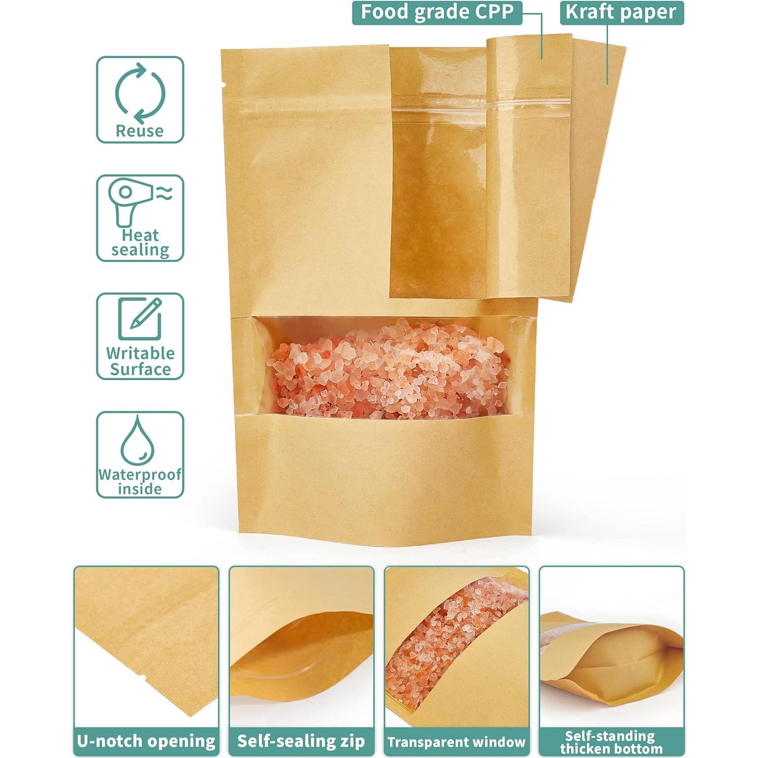 Bolsas de Papel Kraft con Ventana FireKylin 100 Pcs 8.89x13.97 cm