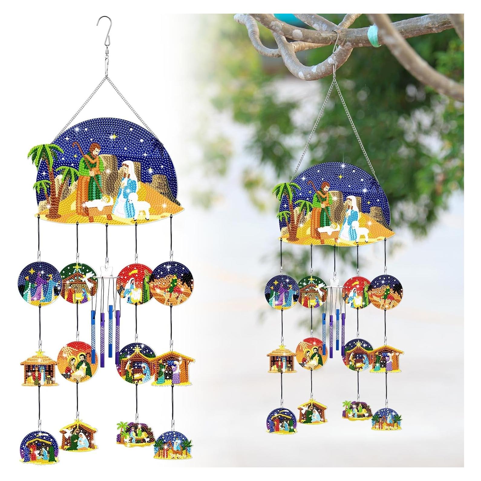 Campanas de Viento GlikCeil Escena de Natividad Azul 20x20 cm