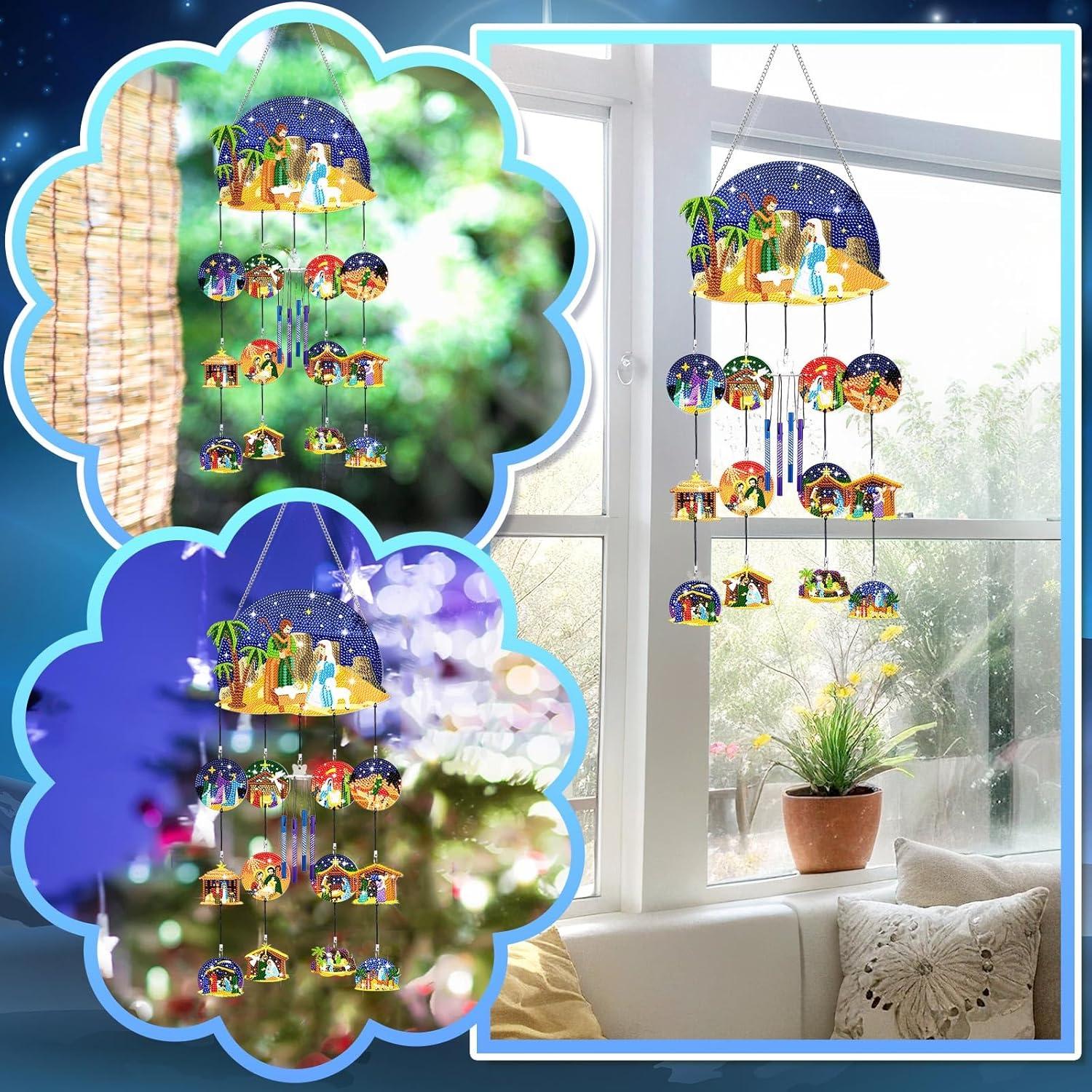 Campanas de Viento GlikCeil Escena de Natividad Azul 20x20 cm