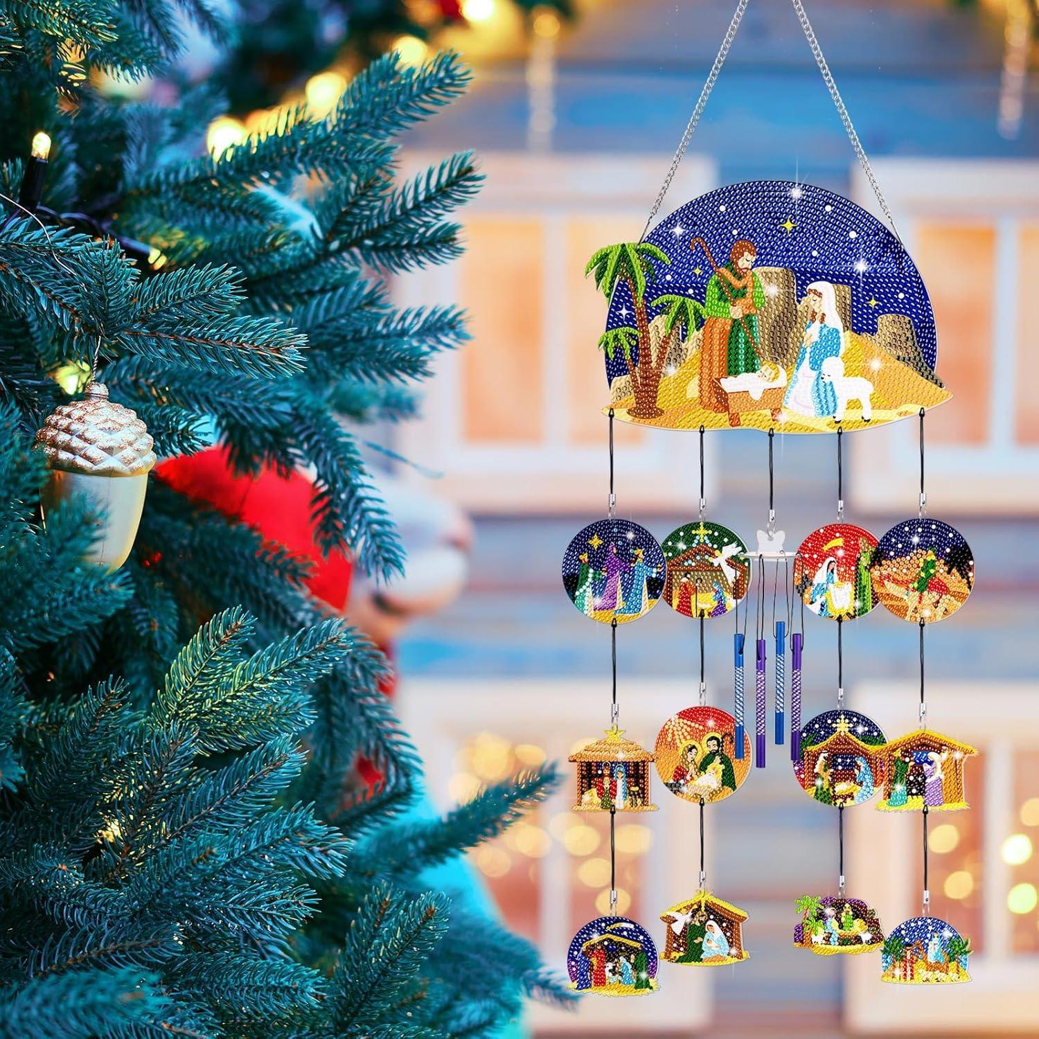 Campanas de Viento GlikCeil Escena de Natividad Azul 20x20 cm