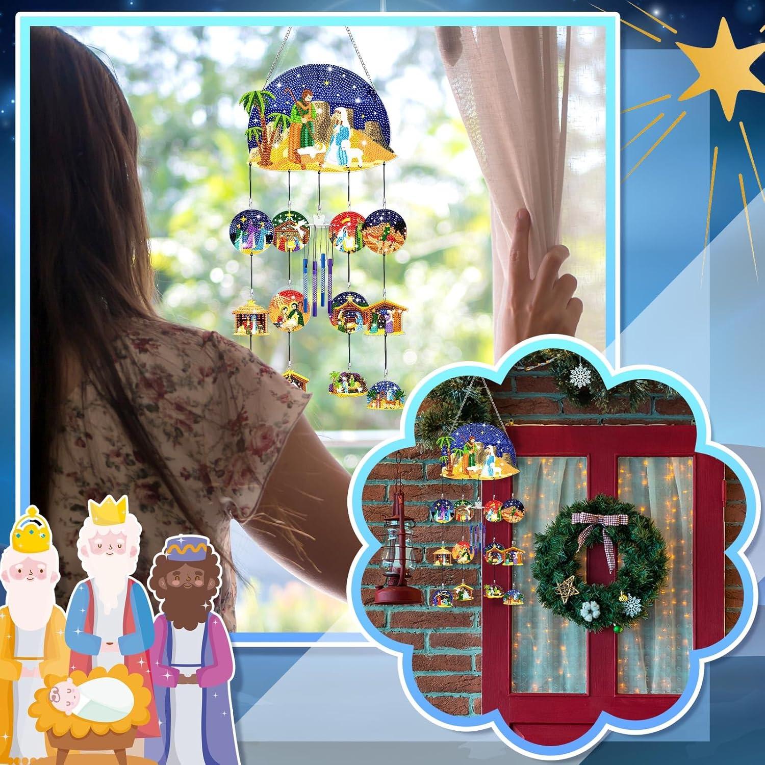 Campanas de Viento GlikCeil Escena de Natividad Azul 20x20 cm