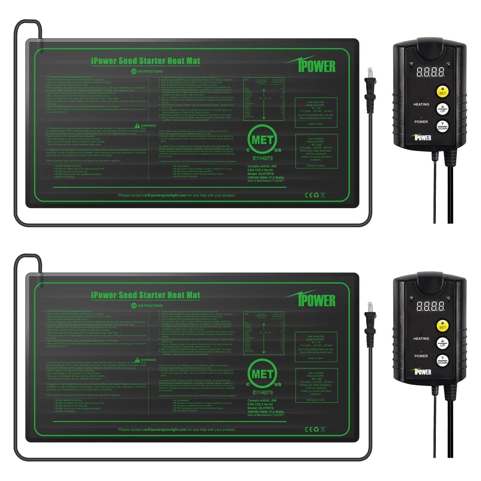 iPower 2 Pack Calentador Hidropónico 27.94x21.08cm con Termostato