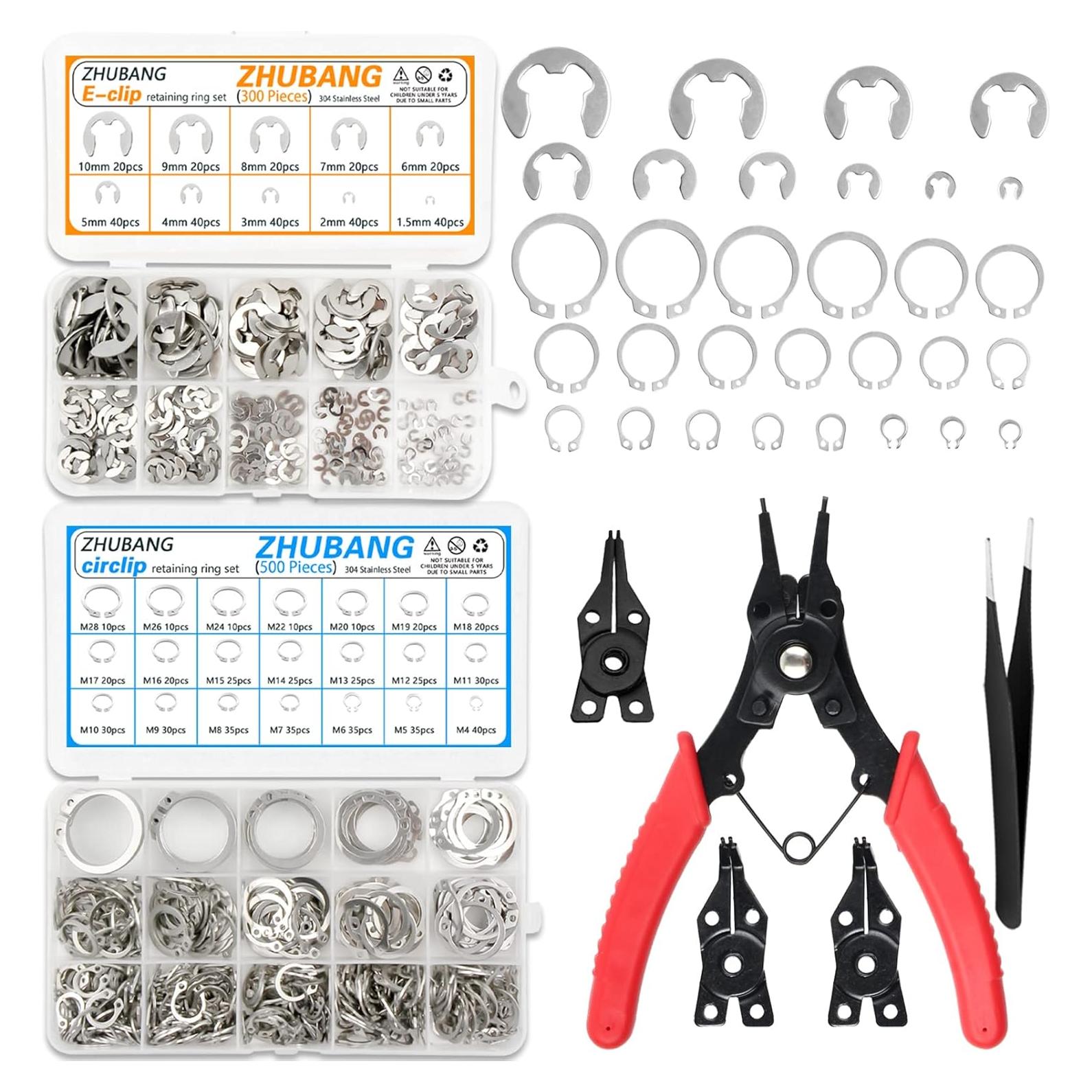 Kit de Anillos de Retención Externos C-clip 800 Pcs Acero Inoxidable