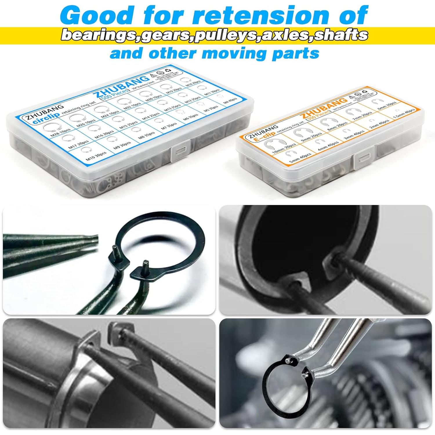 Kit de Anillos de Retención Externos C-clip 800 Pcs Acero Inoxidable