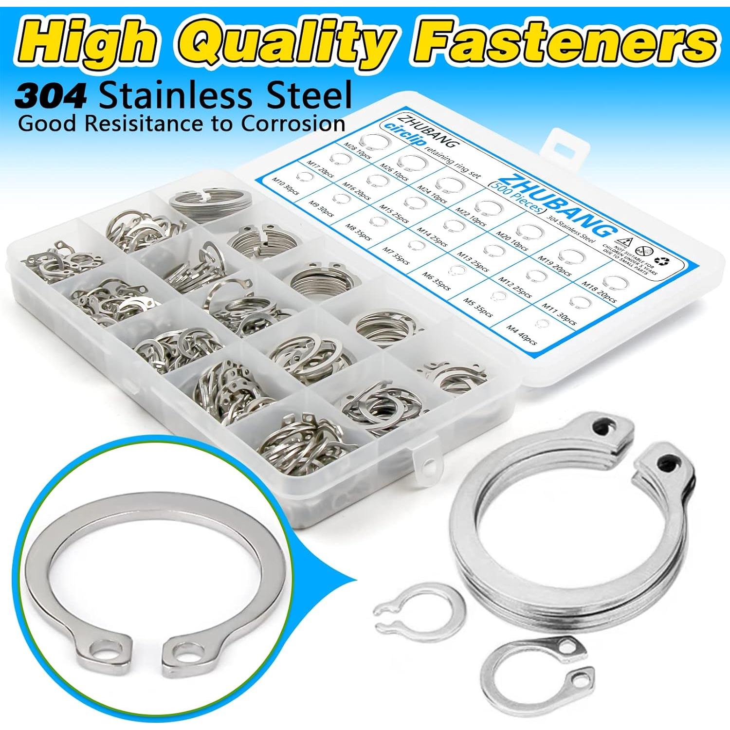 Kit de Anillos de Retención Externos C-clip 800 Pcs Acero Inoxidable