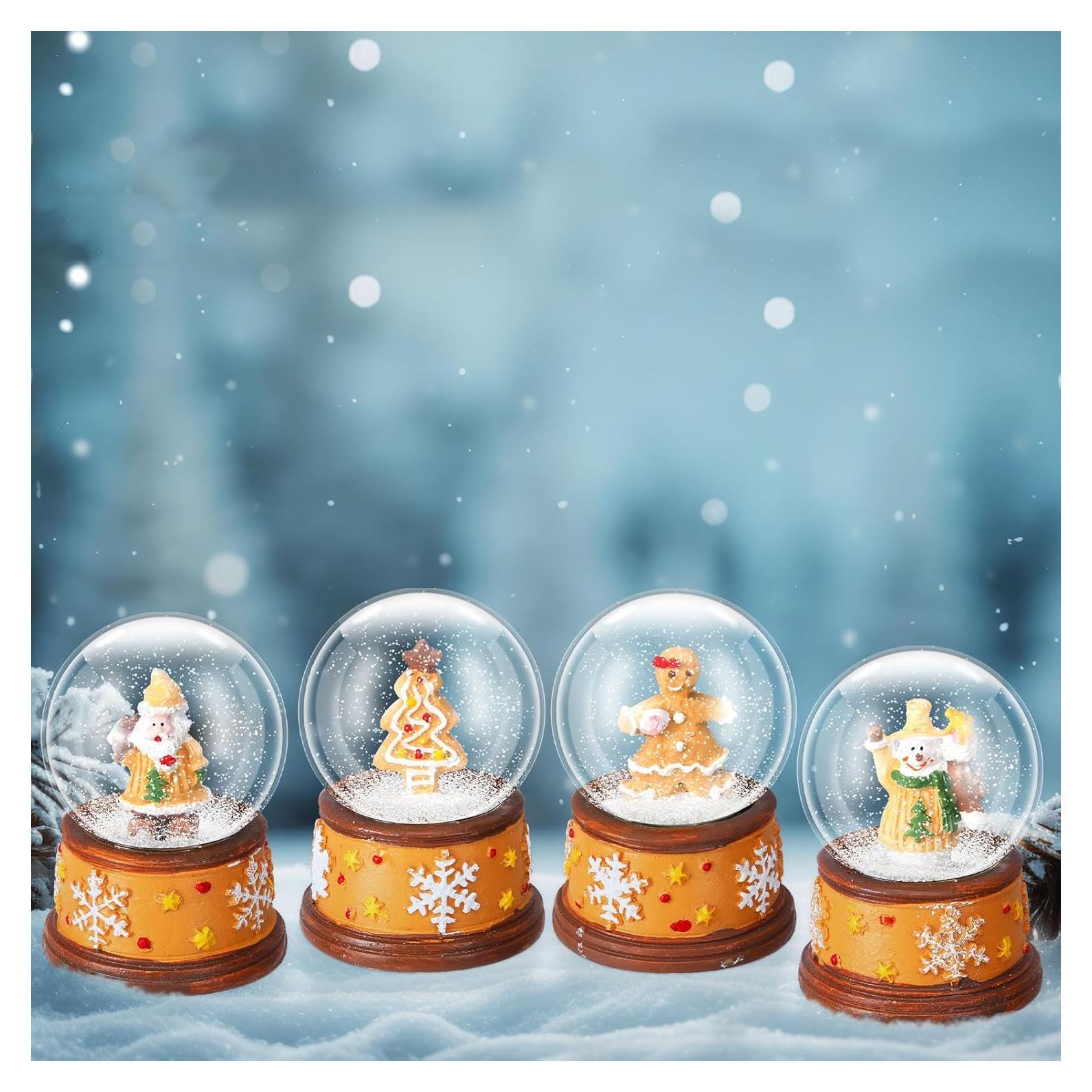 Yerliker 4 Pcs 1.8 Inch Christmas Snow Globe Santa Claus Snow Globe Mini Xmas Water Lightweight Winter Craft for Kids Adults Gift Home Decoration(Gingerbread Man,Yellow)