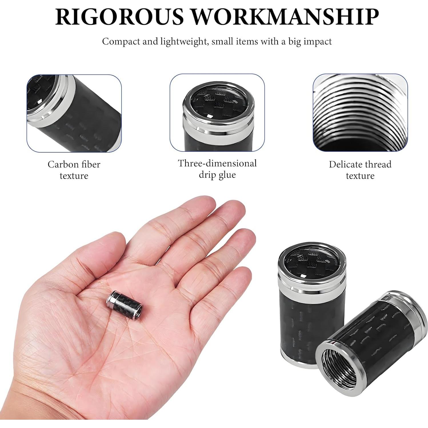 4 Tapones de Válvula de Neumático KVAEY - Fibra de Carbono Plata