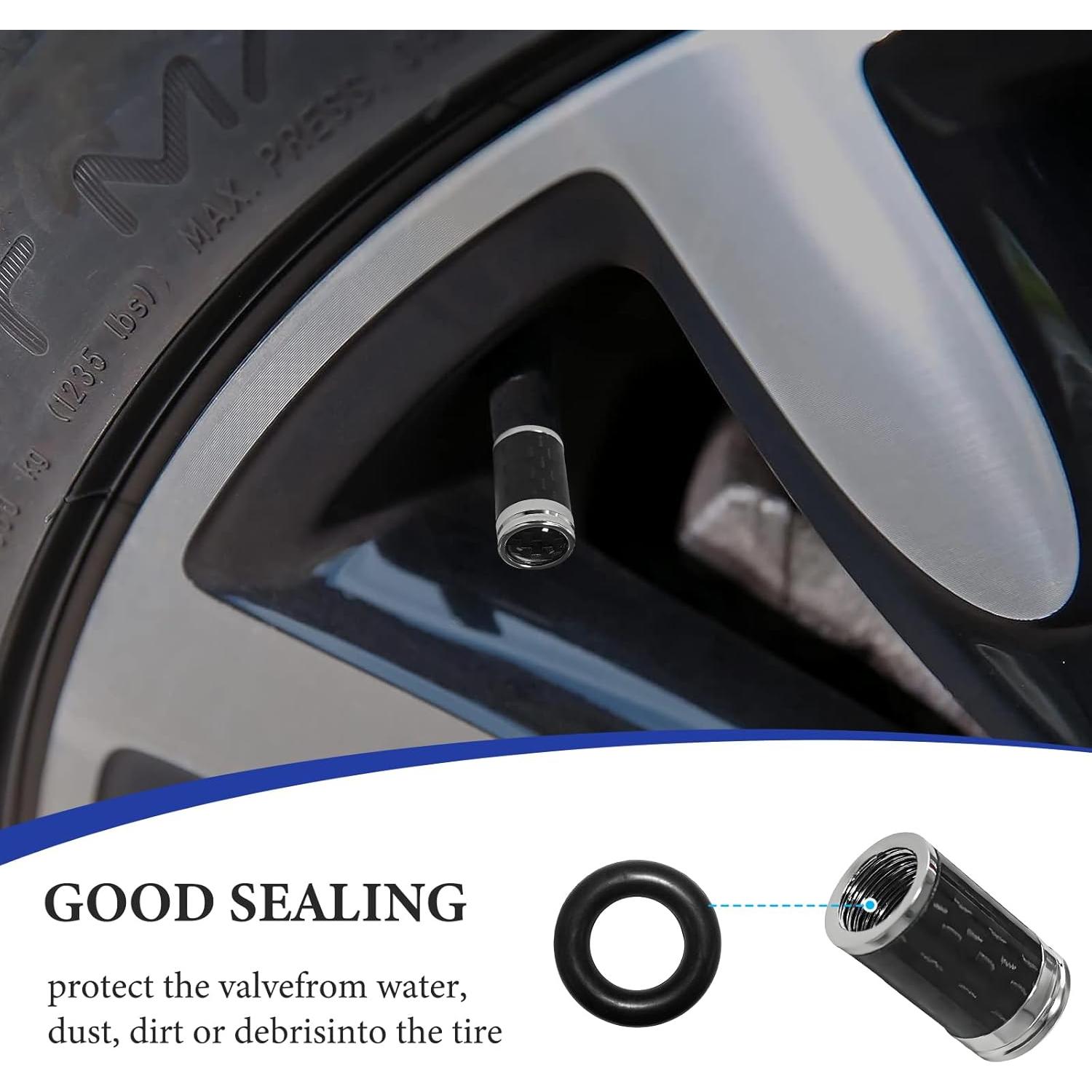 4 Tapones de Válvula de Neumático KVAEY - Fibra de Carbono Plata