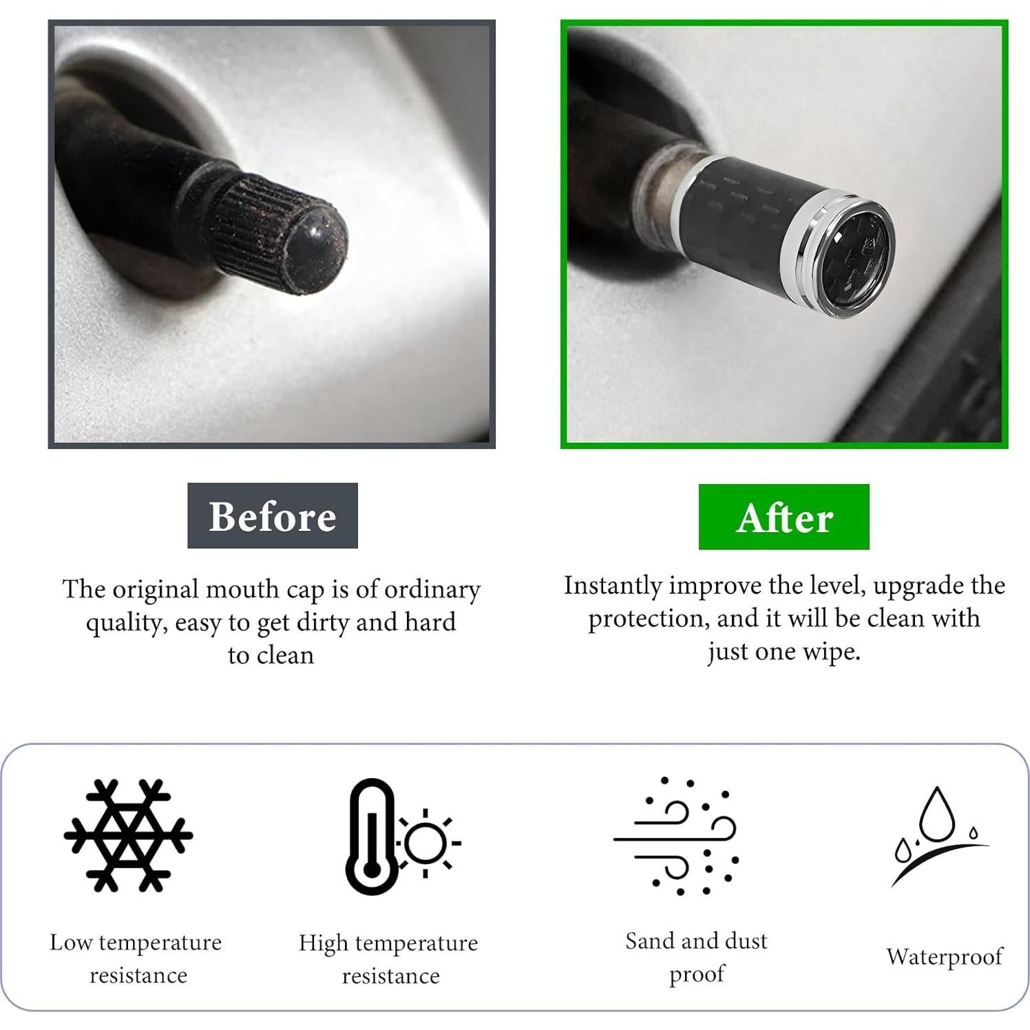 4 Tapones de Válvula de Neumático KVAEY - Fibra de Carbono Plata