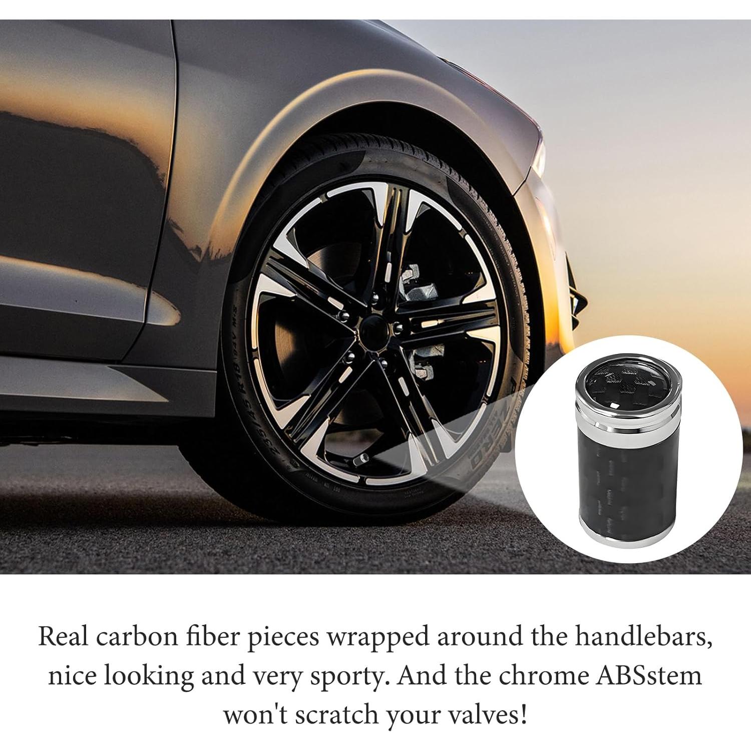 4 Tapones de Válvula de Neumático KVAEY - Fibra de Carbono Plata