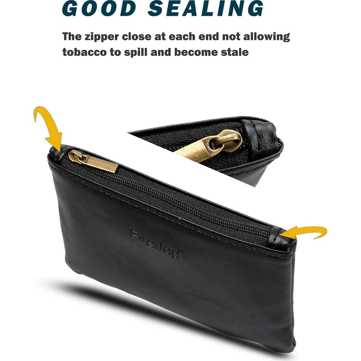 Bolsa de Tabaco FIREDOG CL74 de Cuero Negra para Pipa
