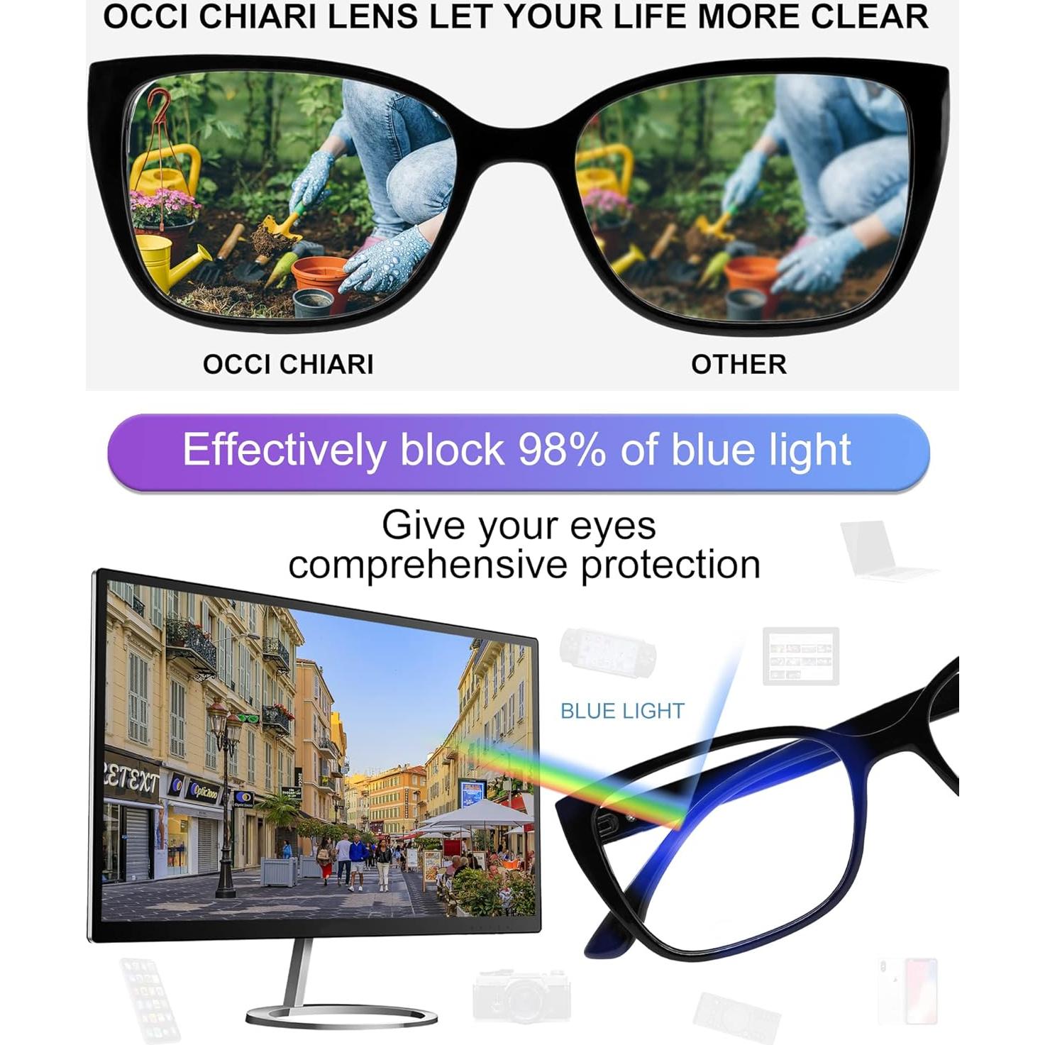 Gafas de lectura OCCI CHIARI para mujeres, bloqueadoras luz azul 1.0x