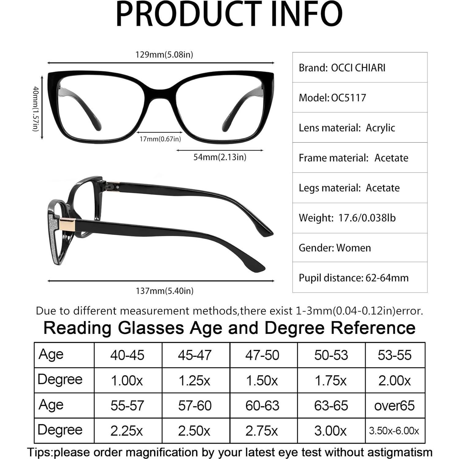 Gafas de lectura OCCI CHIARI para mujeres, bloqueadoras luz azul 1.0x