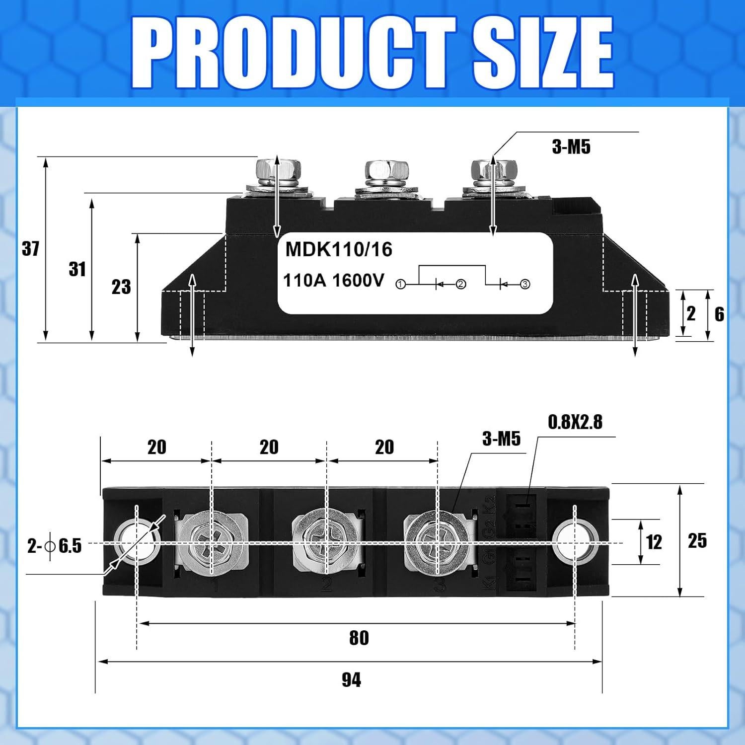 Diodo Solar Yexiya MDK 110A-16 Antirreversa 1600V 100A