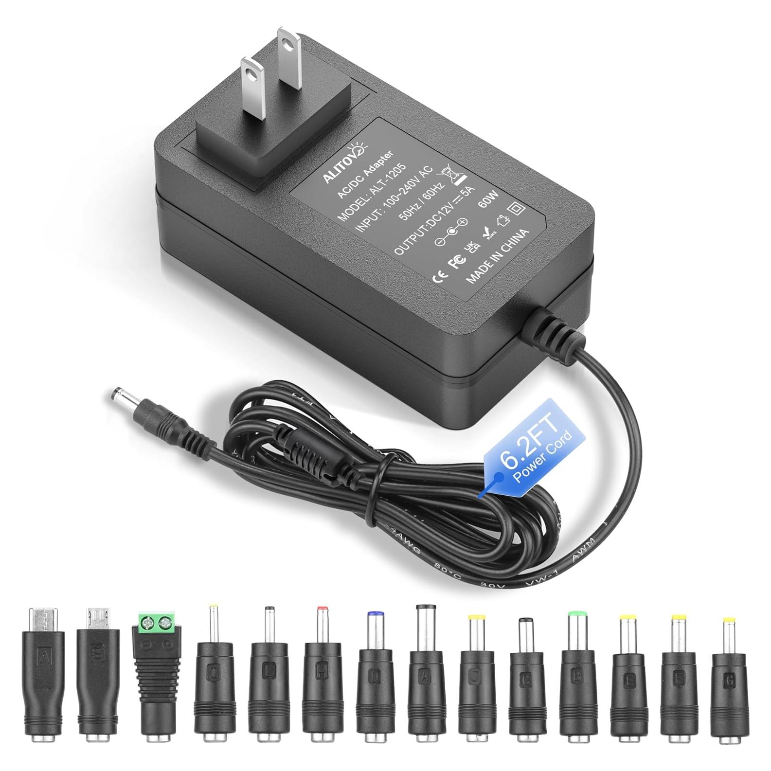 Fuente de Poder 12V 5A ALITOVE Adaptador CA 100-240V 6.2FT