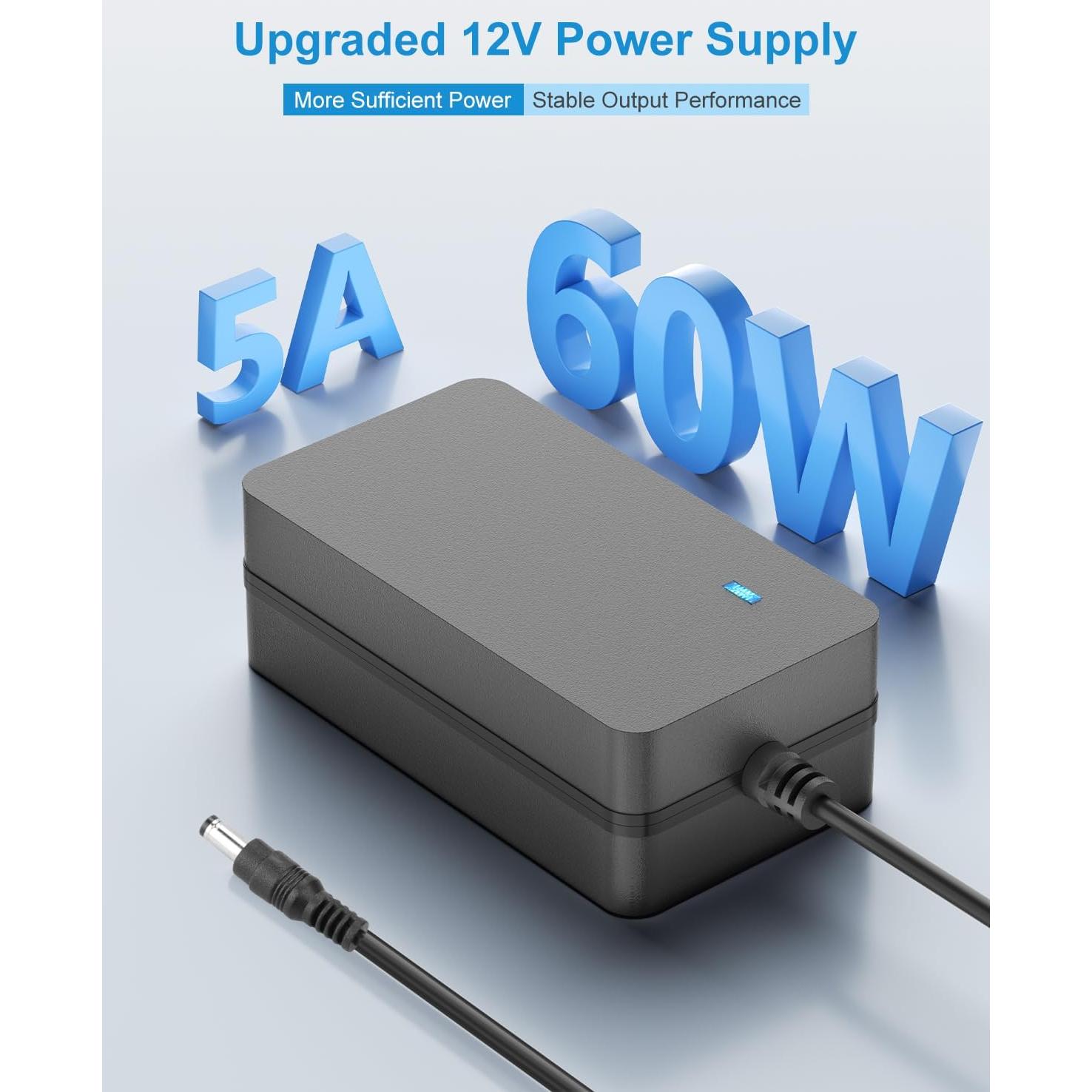 Fuente de Poder 12V 5A ALITOVE Adaptador CA 100-240V 6.2FT