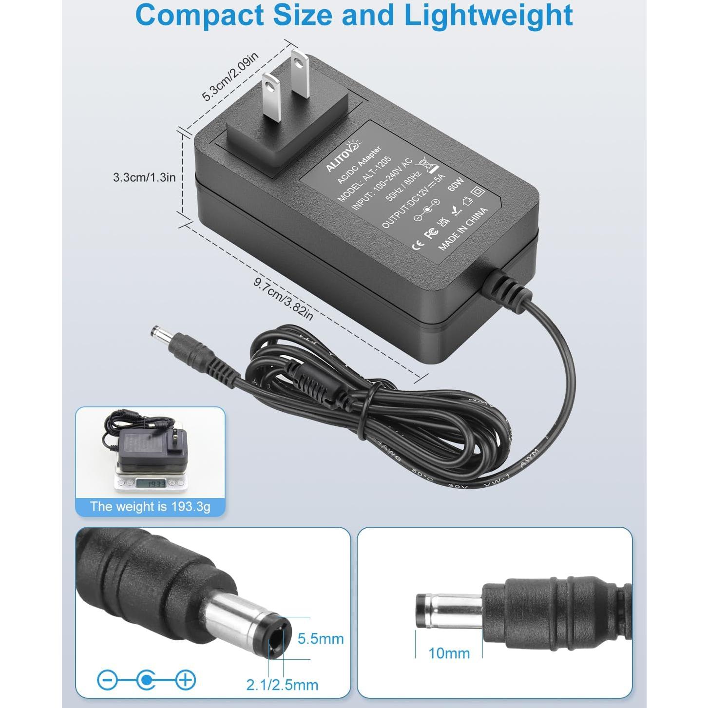 Fuente de Poder 12V 5A ALITOVE Adaptador CA 100-240V 6.2FT