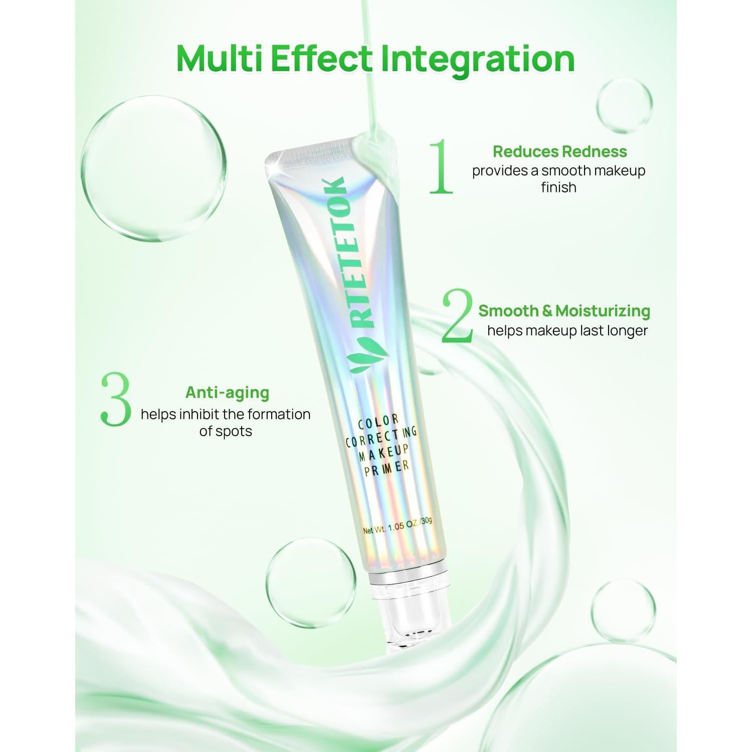 Corrector de Color Verde RTETETOK para Enrojecimiento Facial 40g