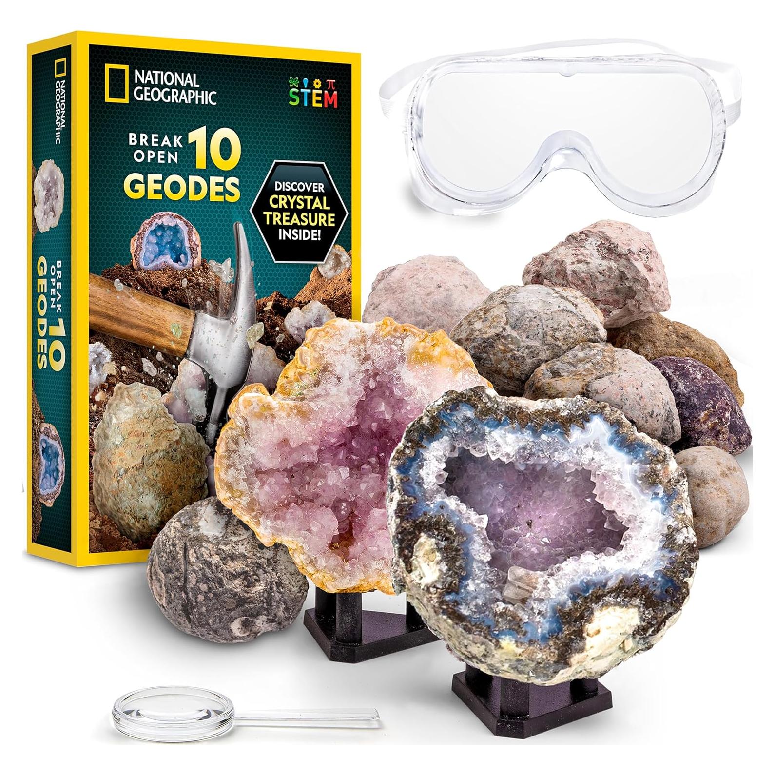 Kit de Geodas Premium National Geographic - 10 Geodas con Gafas y Soportes