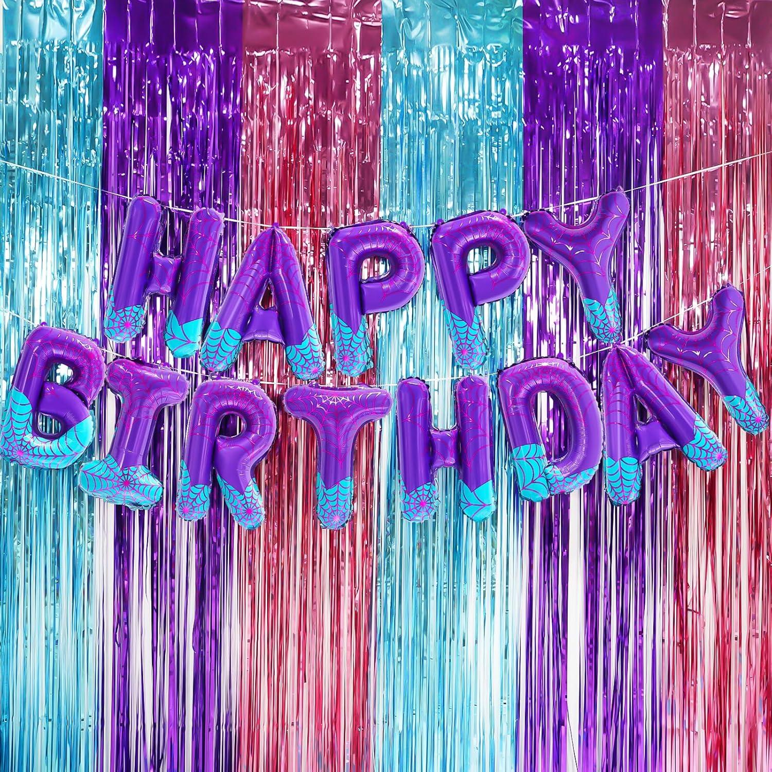 Decoración de Cumpleaños Spider Girl FANGBBO con Globos Morado