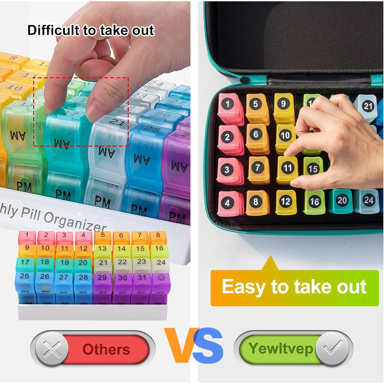 Organizador de Pastillas Mensual Yewltvep 32 Compartimentos 2 Veces al Día