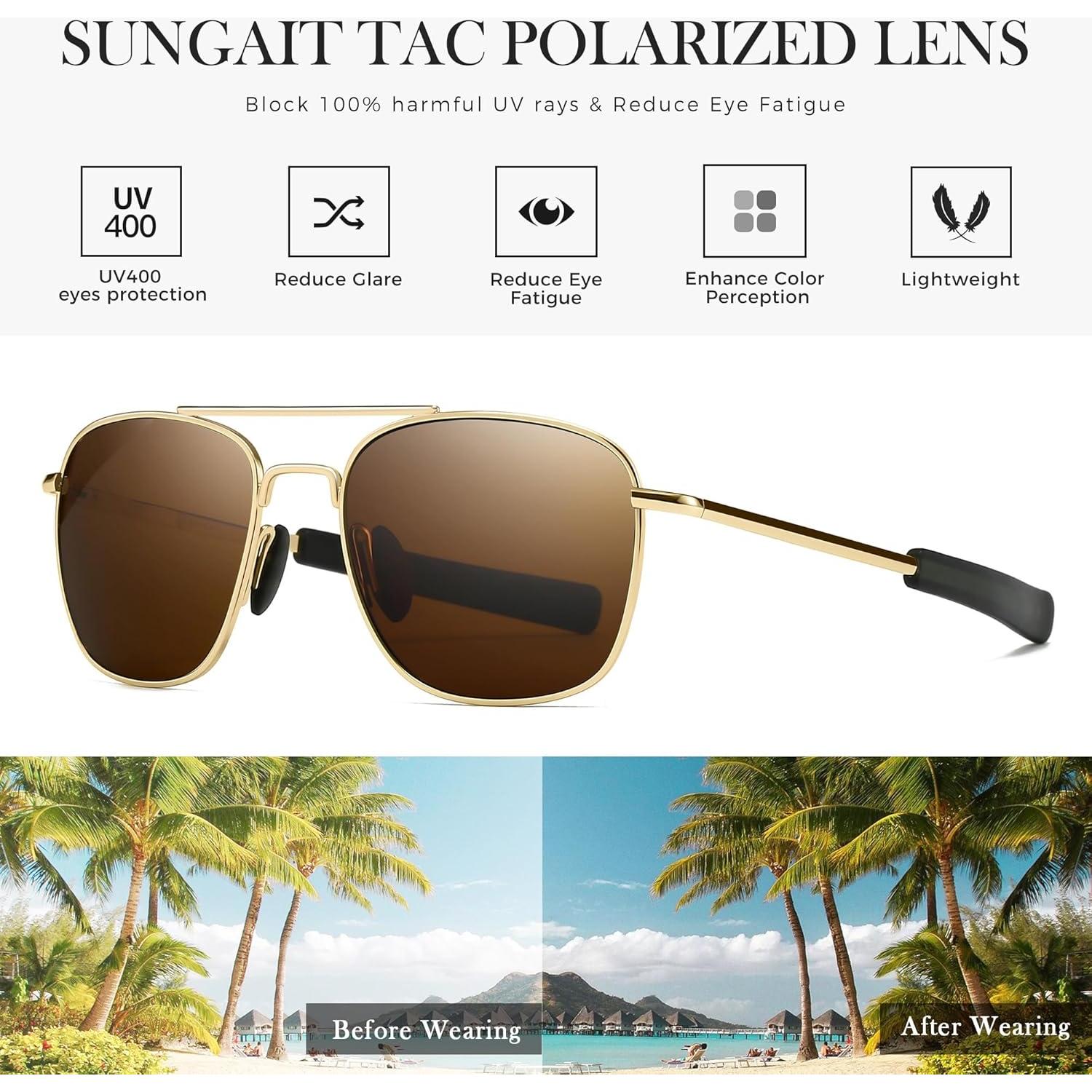 Gafas de sol piloto SUNGAIT polarizadas para hombres