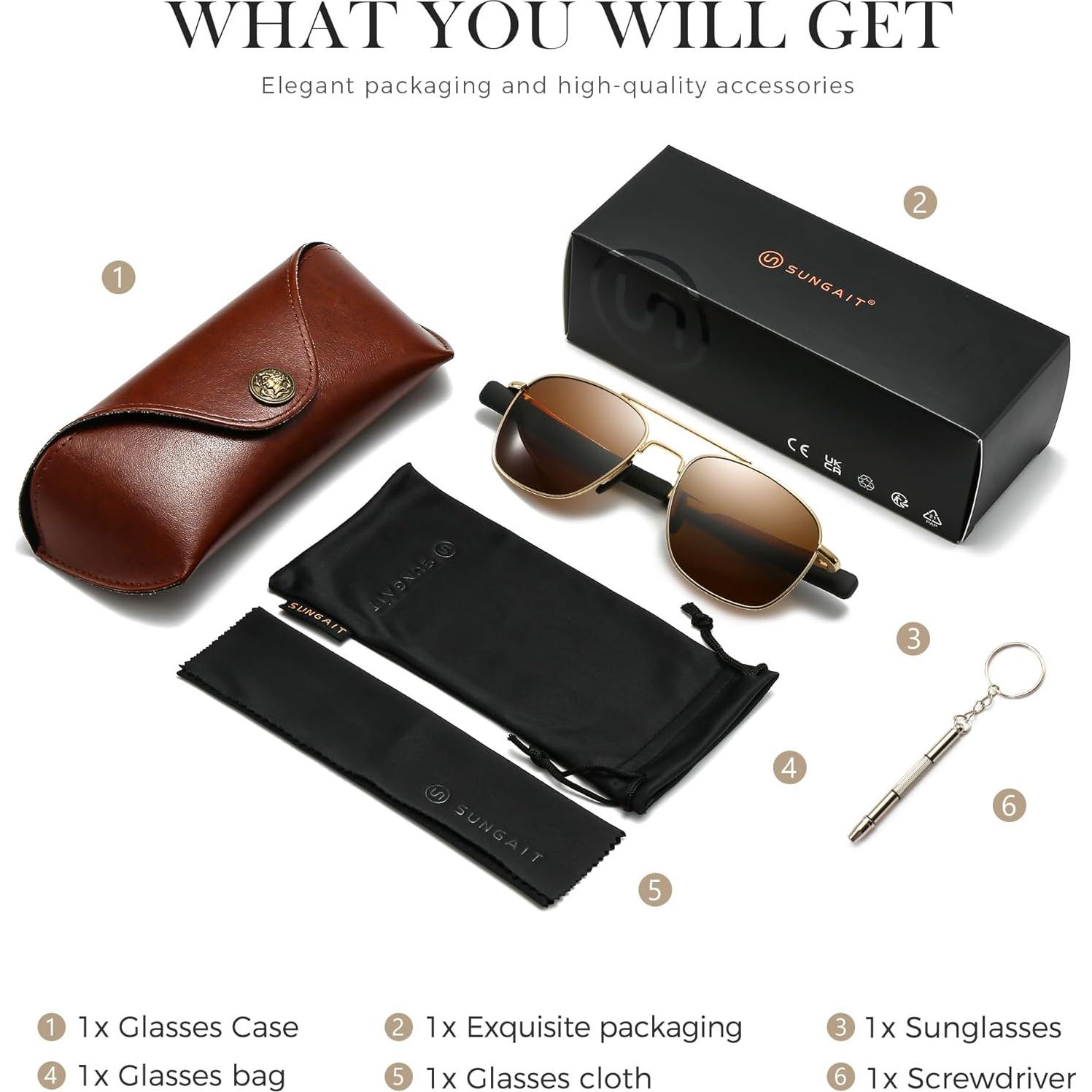 Gafas de sol piloto SUNGAIT polarizadas para hombres