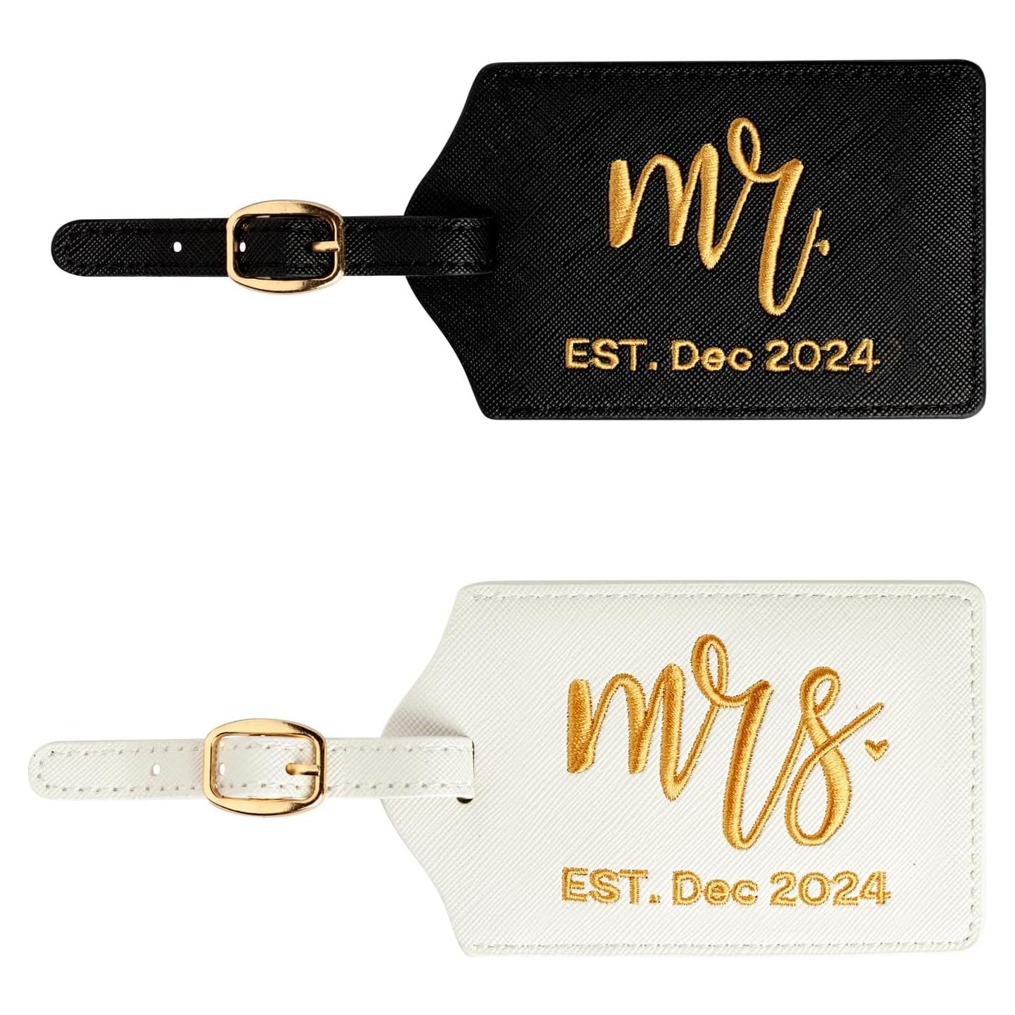 Etiqueta de Equipaje Bordada Mr y Mrs con Fecha Est. Dic 2024